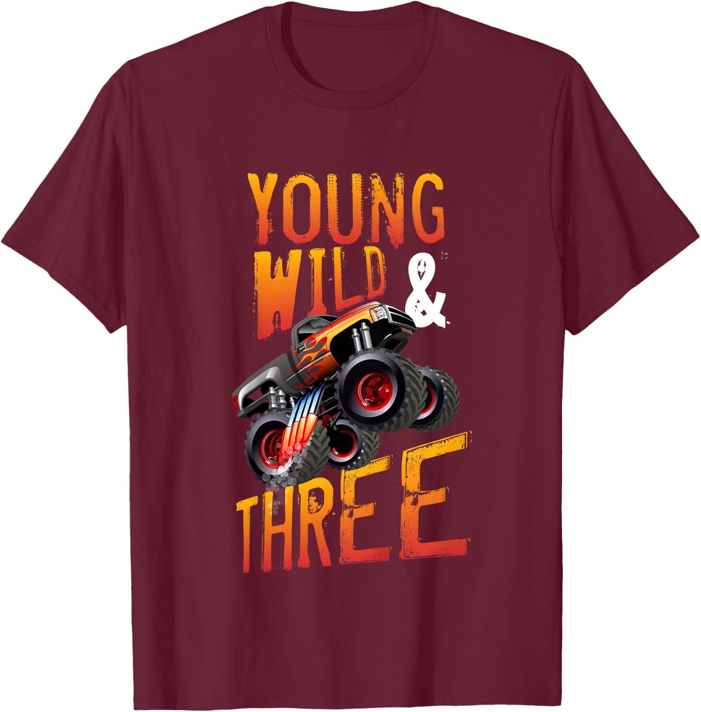 3rd Birthday Boy Monster Truck Rule JAM Three Years T-Shirt - T-Shirt | Maroon