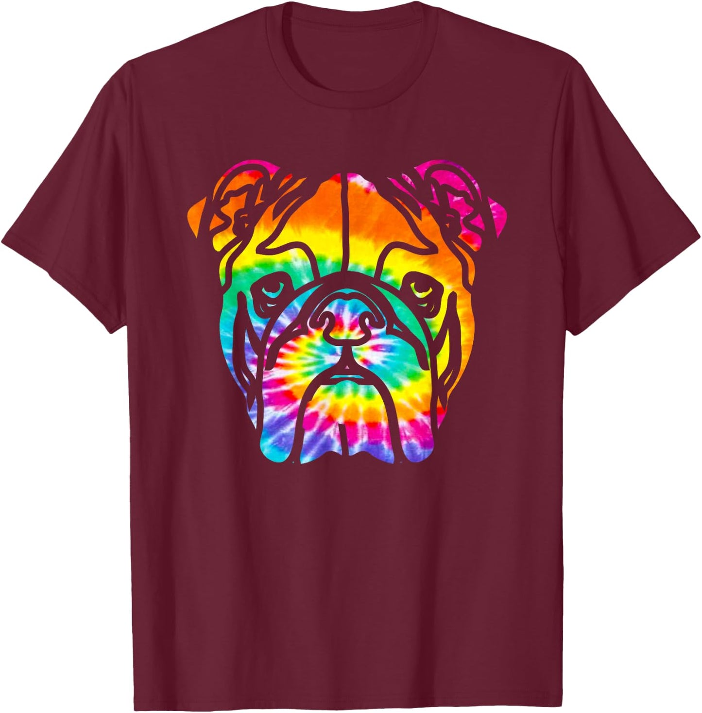 Bulldog T Shirt - Rainbow Trippy Hippie Tie Dye Shirt Men Women Girls Kids T-Shirt - T-Shirt | Maroon