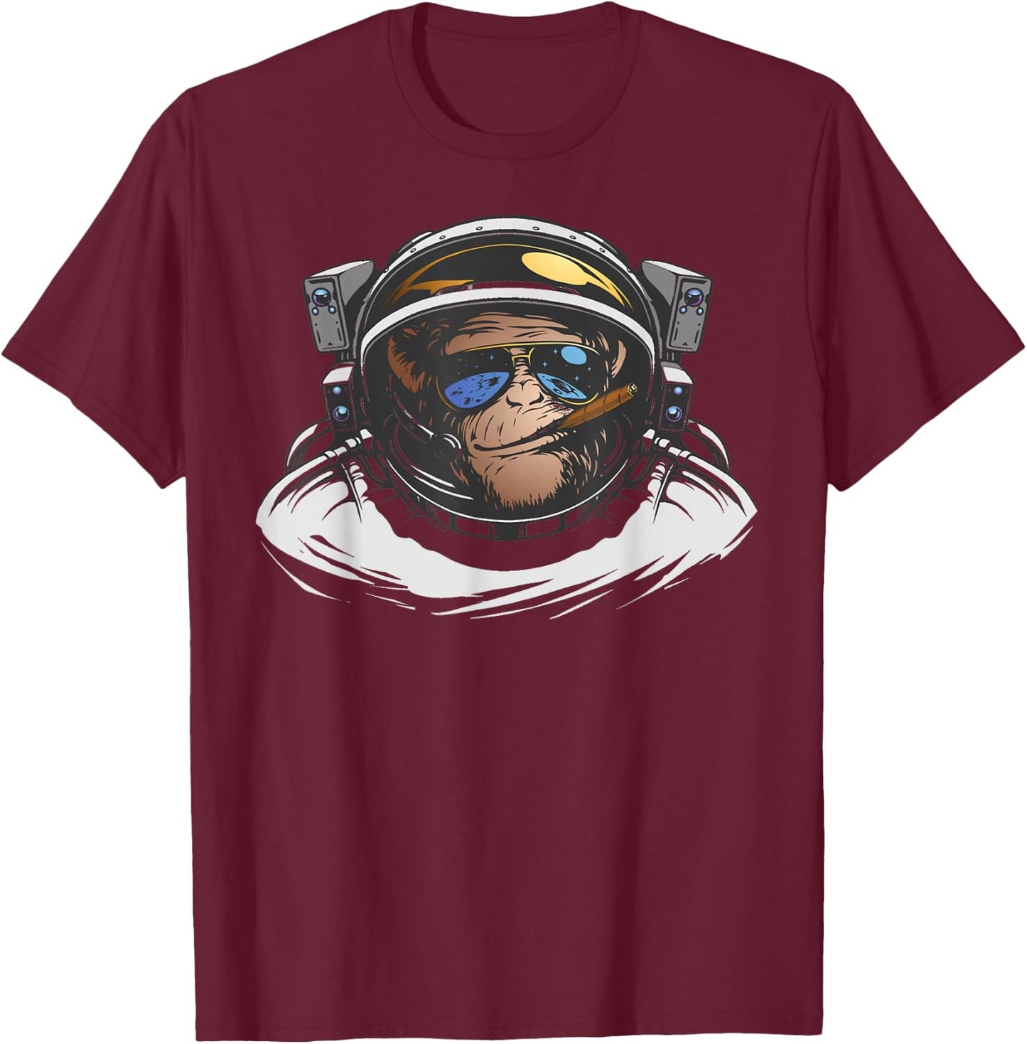 Funny Astronaut Monkey Smoking A Cigar Space T-Shirt - T-Shirt | Maroon