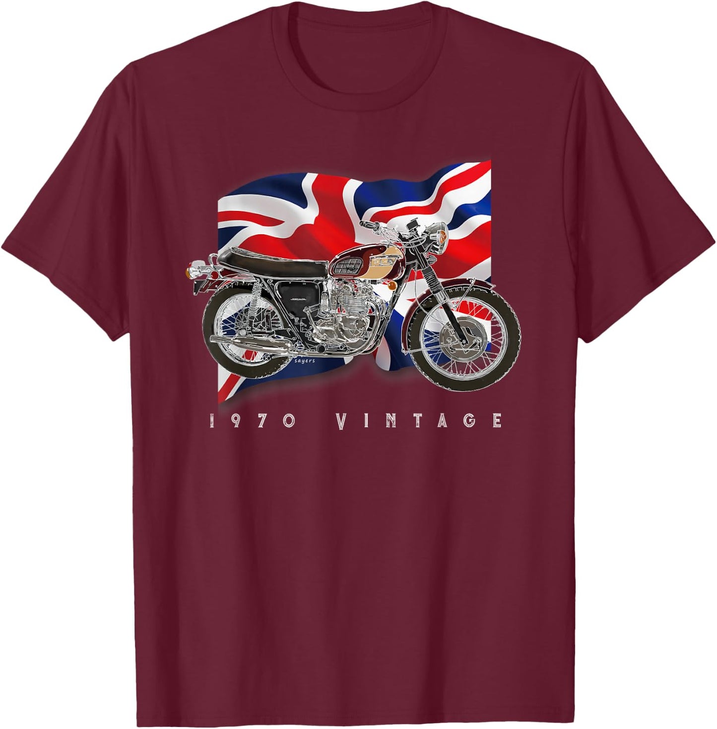 Vintage British Motorcycle Original Illustration T Shirt T-Shirt - T-Shirt | Maroon