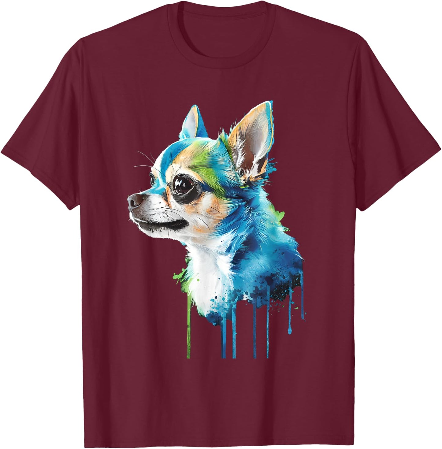 Cute Chihuahua Watercolor Painting Art Funny Chihuahua T-Shirt - T-Shirt | Maroon