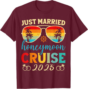 Funny Just Married Honeymoon Cruise 2025 For Couples Wedding T-Shirt - T-Shirt | Maroon