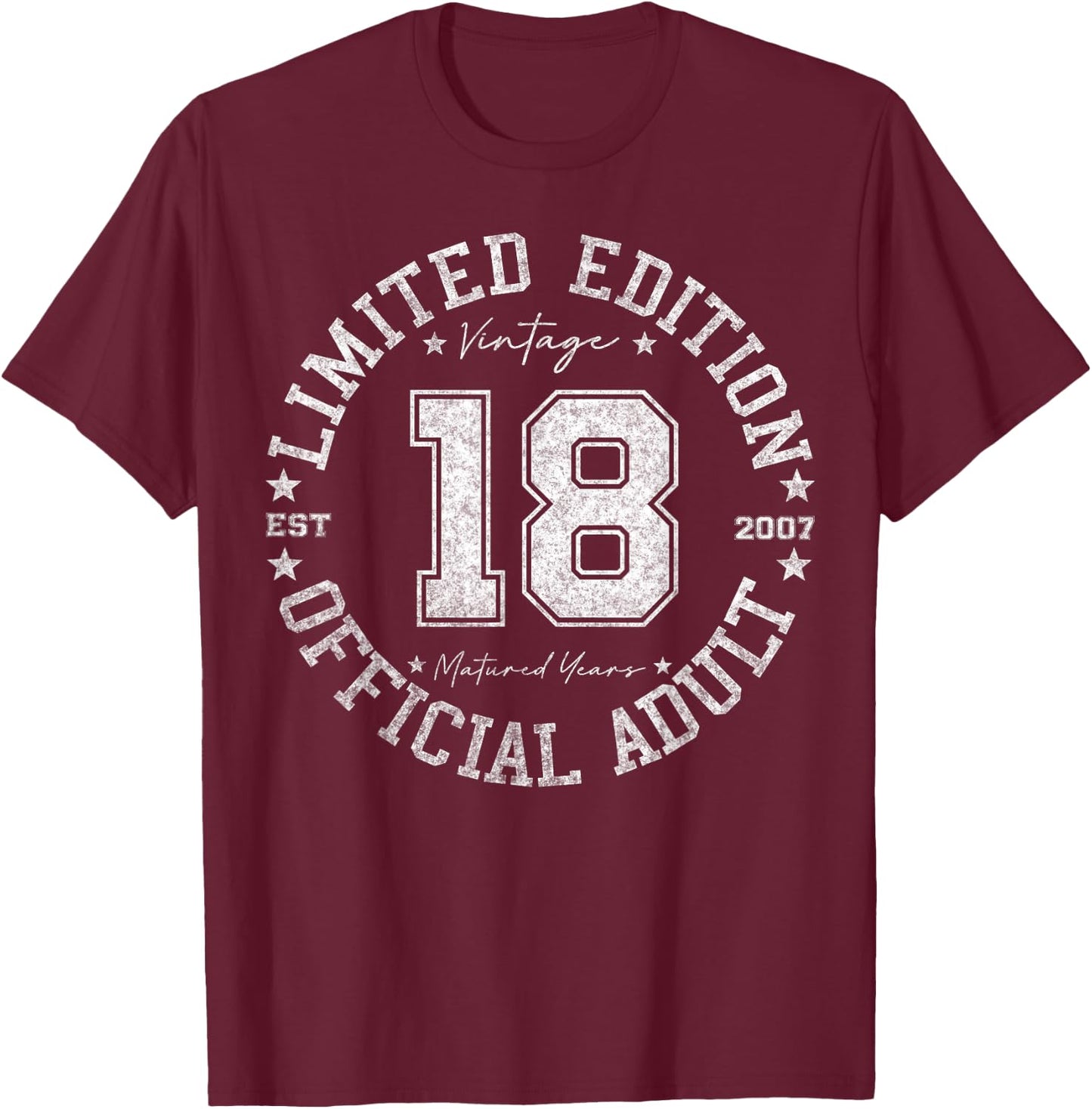 Official Adult 18 Year Old Gifts Vintage 2007 18th Birthday T-Shirt - T-Shirt | Maroon