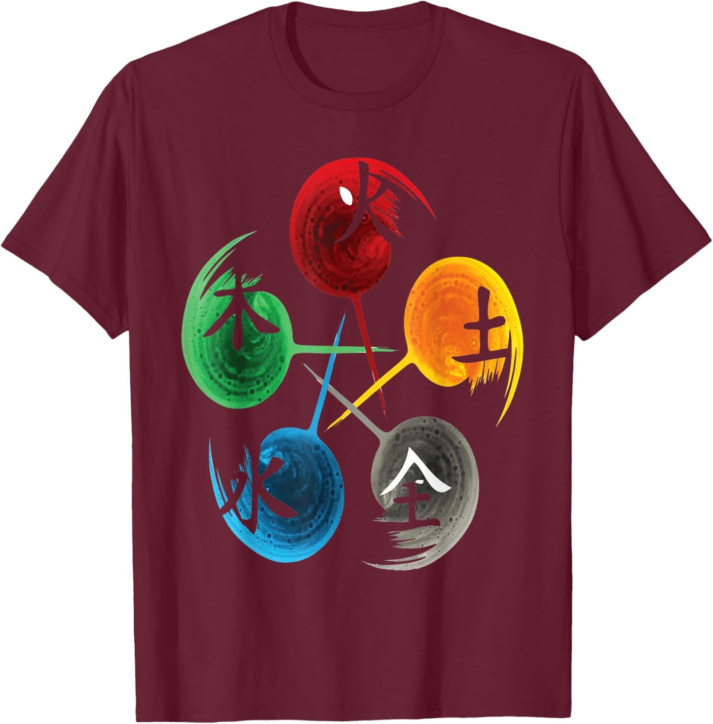 The Five Elements Of Qigong, Tai Chi Design. T-Shirt - T-Shirt | Maroon