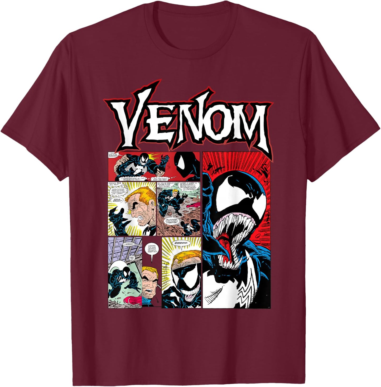Marvel Venom Classic Retro Comic Panel Art Intro T-Shirt - T-Shirt | Maroon