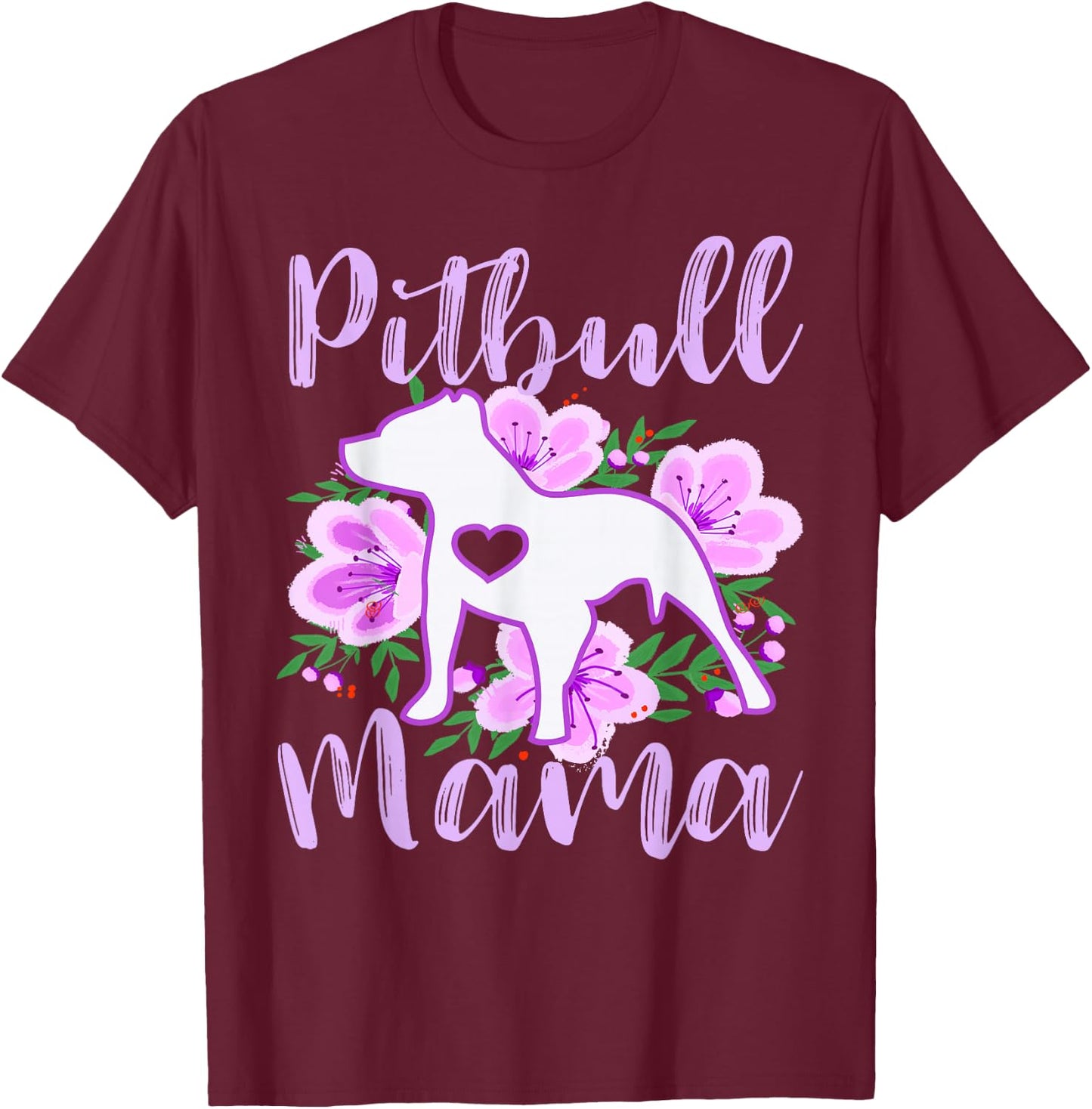 Pitbull Mama Purple Flowers Cute Pit Bull Pretty Mommy T-Shirt - T-Shirt | Maroon