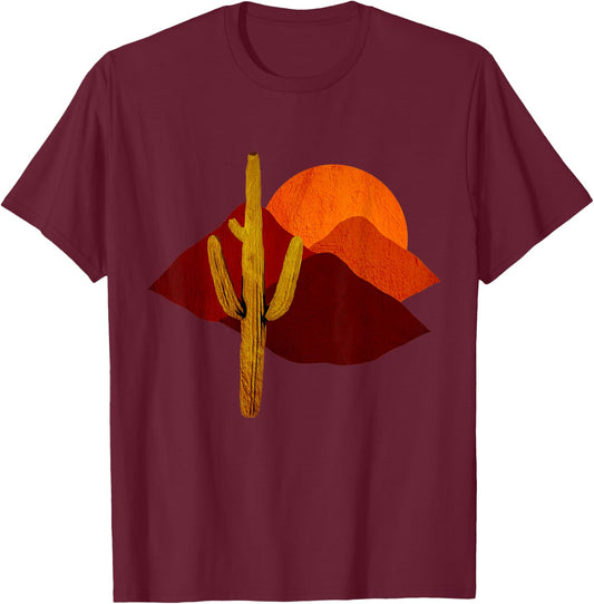 "Saguaro Sunset" Vintage Desert Cactus Scene T-Shirt - T-Shirt | Maroon
