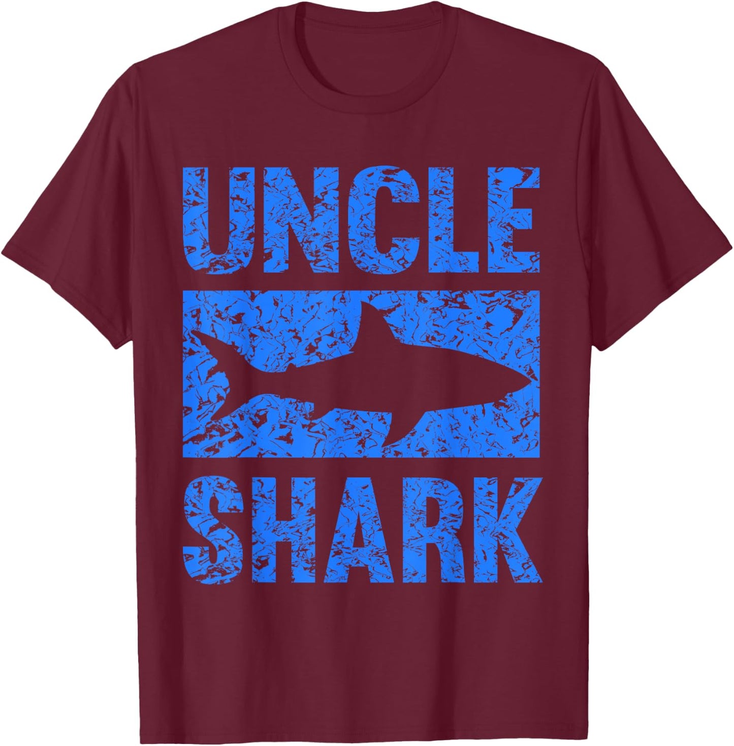 Uncle Shark - Black Shark Themed - Small - Classic Fit - - Short Sleeve - Distressed - Perfect for Birthdays, Halloween, Fishing, Casual Wear T-Shirt - T-Shirt | Maroon