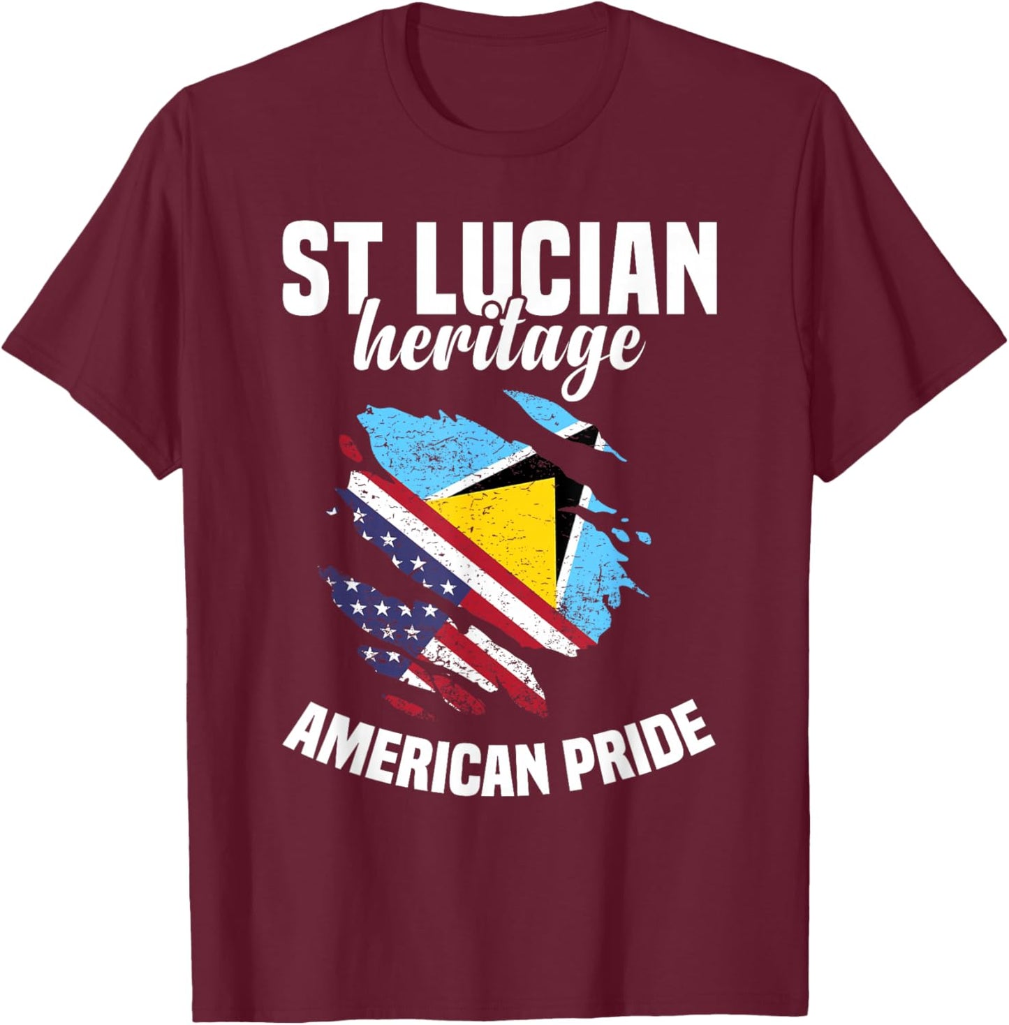 St Lucia Flag Outfit American Flags US Uniform St Lucian T-Shirt - T-Shirt | Maroon