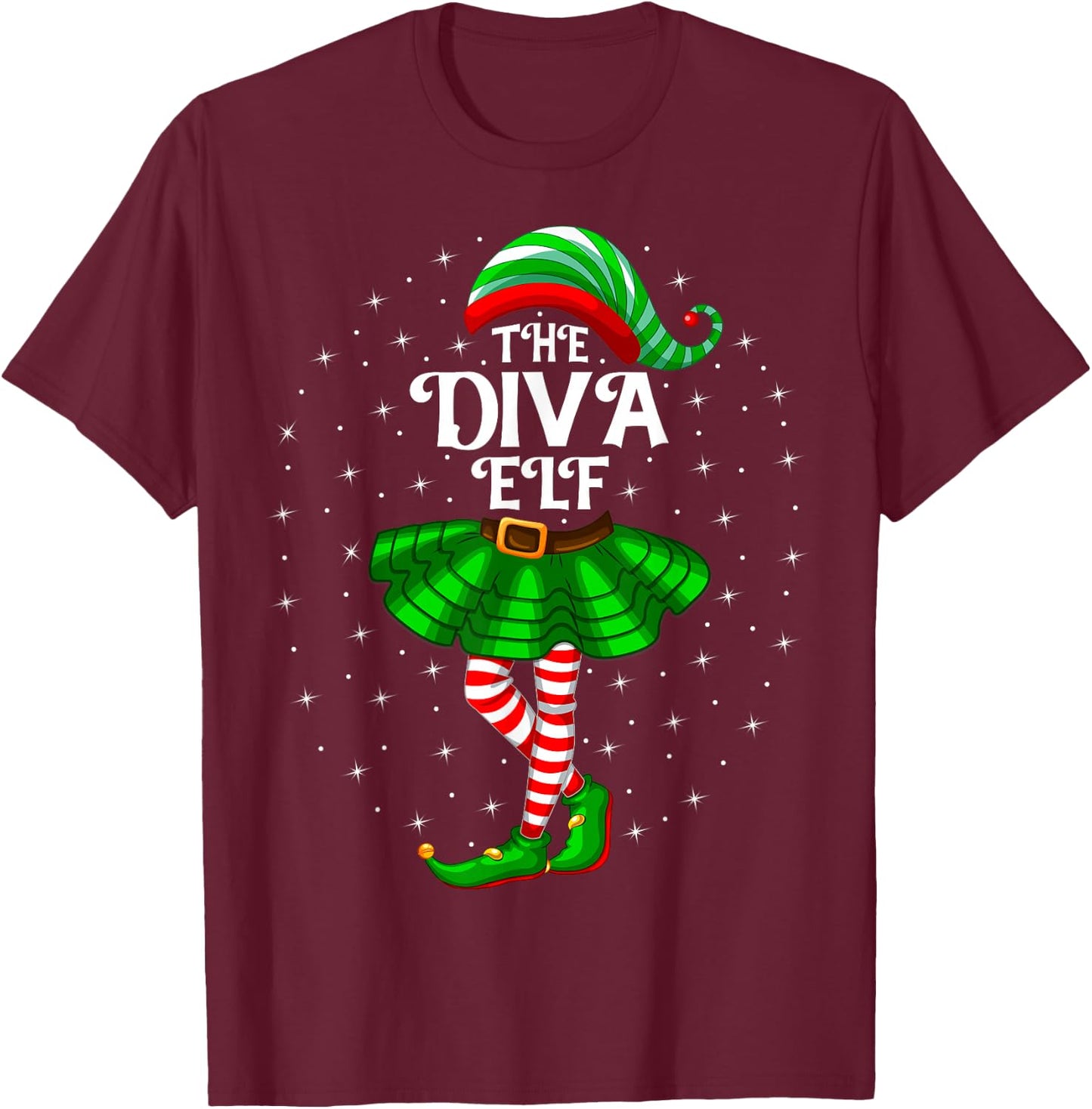 Xmas Matching Family Women Girls Mom The Diva Elf Christmas T-Shirt - T-Shirt | Maroon
