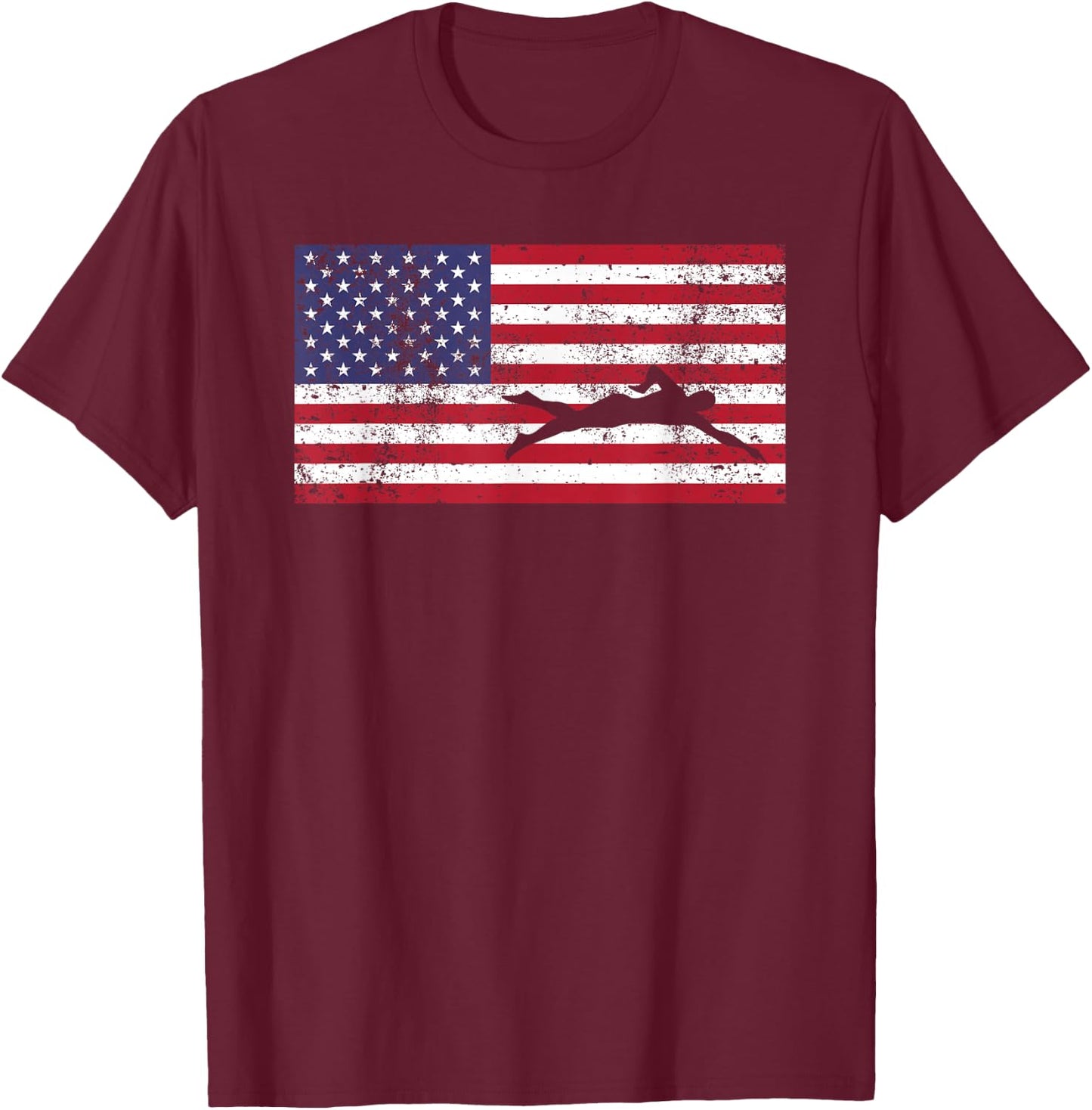 American Flag Swim Swimmer Swimming 4TH OF JULY Gift T-Shirt - T-Shirt | Maroon