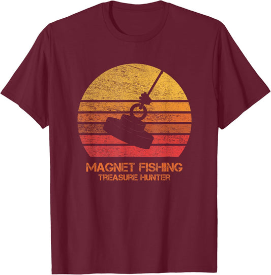 Vintage Retro Sunset Magnet Fishing T-Shirt - T-Shirt | Maroon