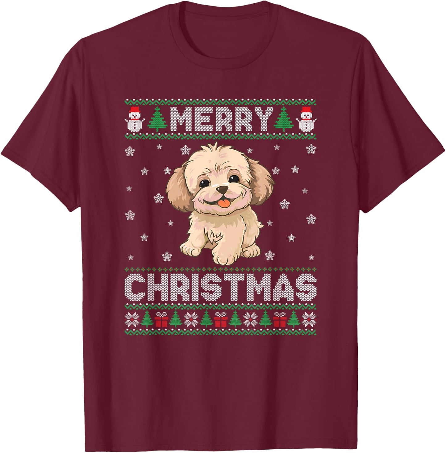 Maltipoo Dog Men Women Kids Ugly Christmas Sweater T-Shirt - T-Shirt | Maroon