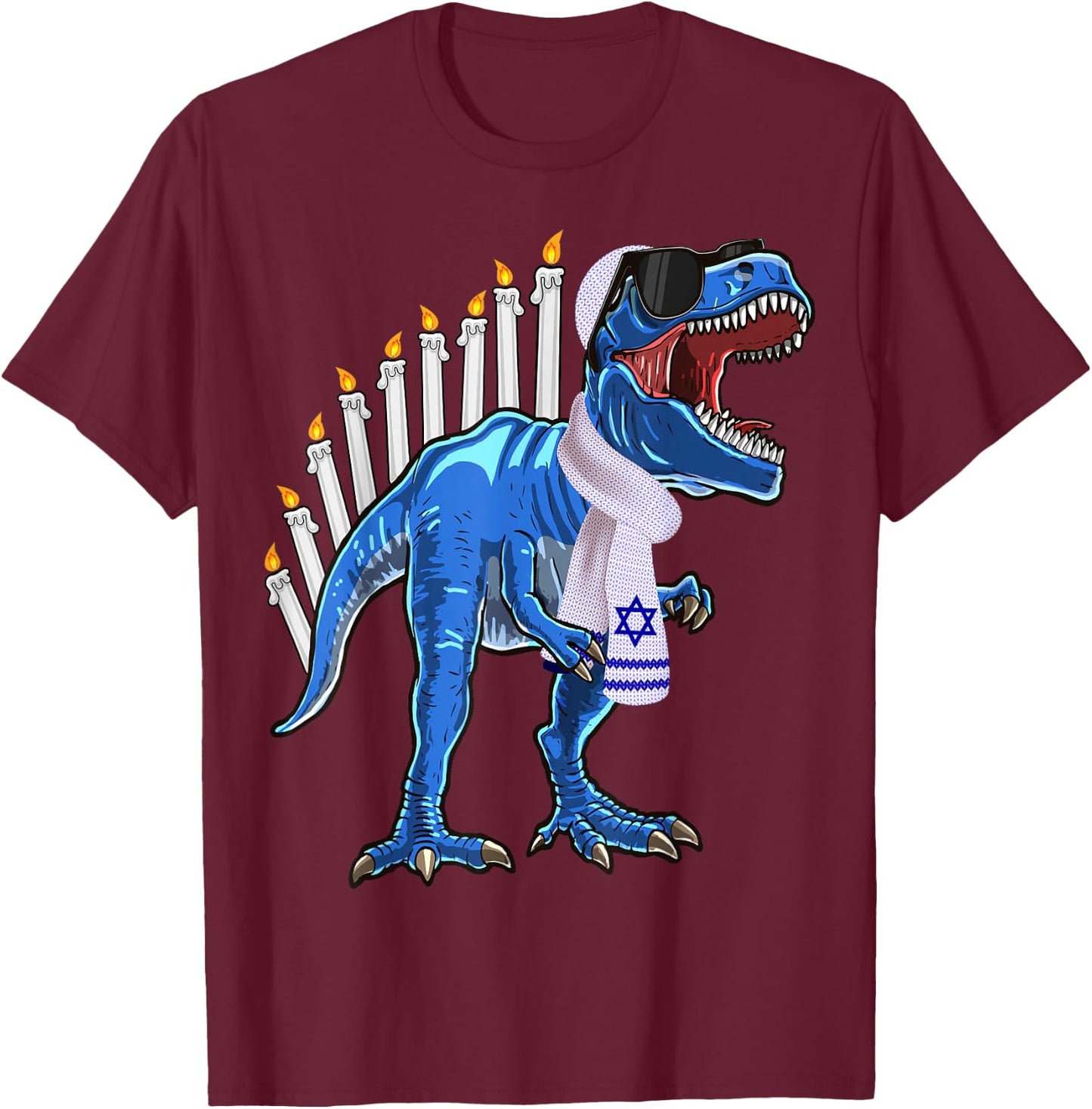 Menorasaurus Rex Shirt T Rex Dinosaur Hanukkah Gift Boys T-Shirt - T-Shirt | Maroon
