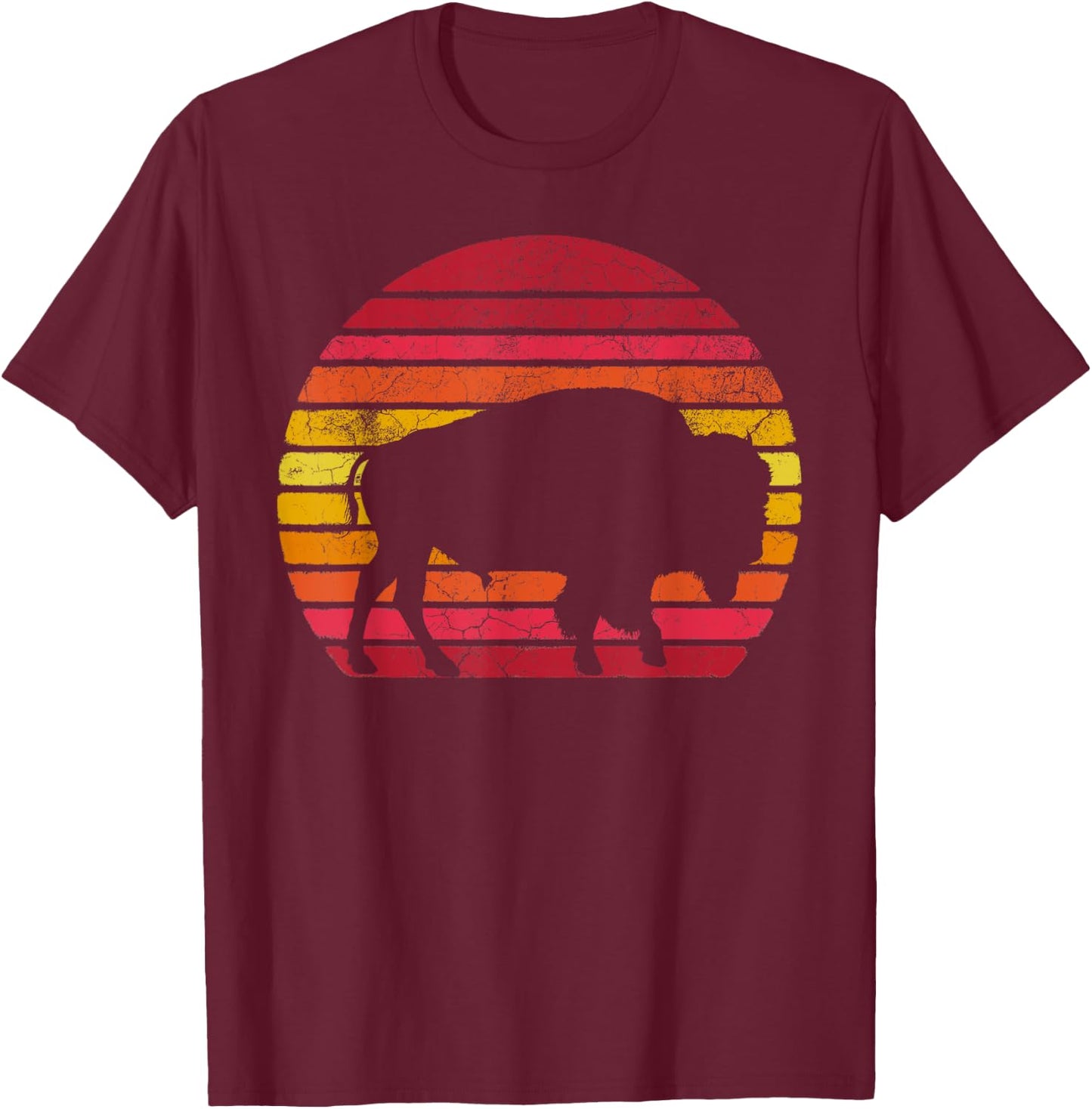 Distressed Buffalo Retro Style Bison Vintage Men Women Gift T-Shirt - T-Shirt | Maroon