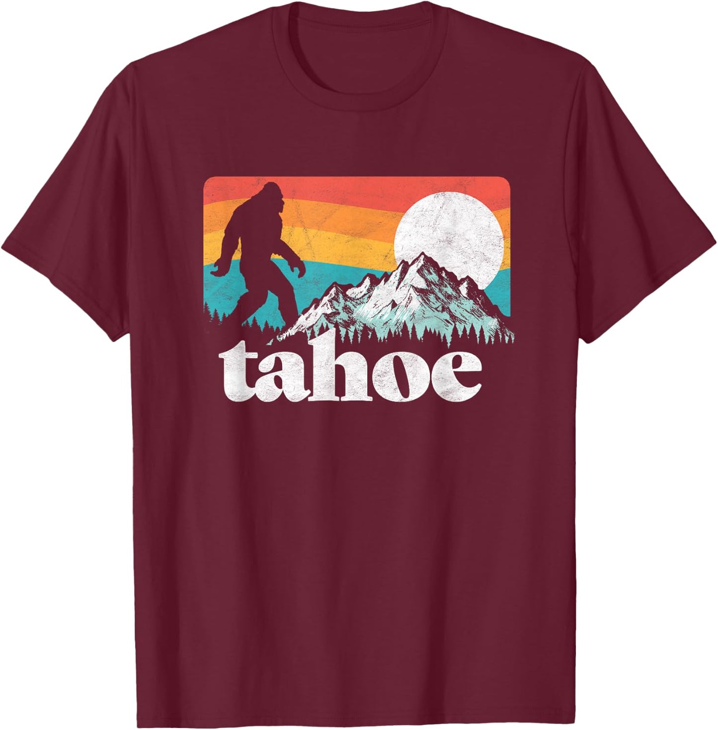 Lake Tahoe Retro Bigfoot Mountains T-Shirt - T-Shirt | Maroon