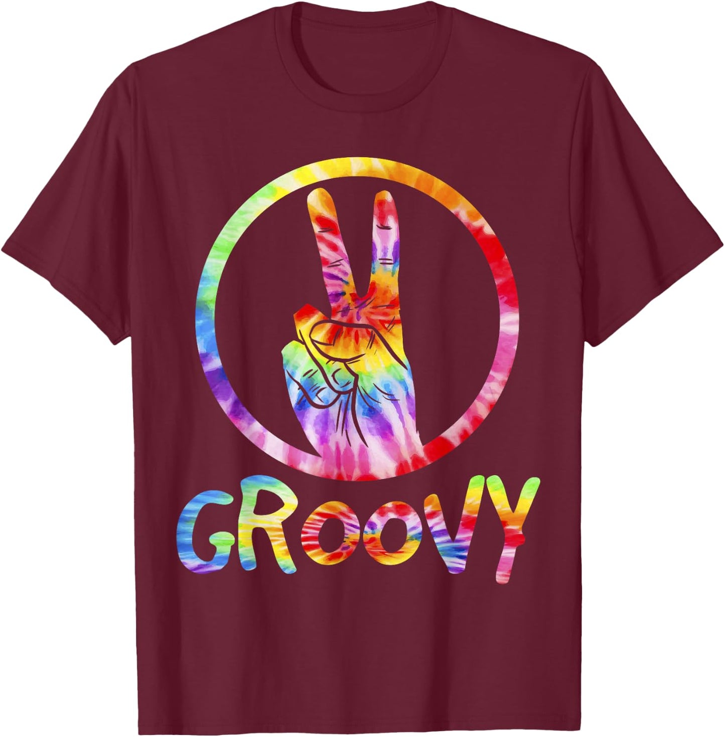 Groovy 70's Tie Dye Shirt, Vintage 70s , Retro 70's Shirt T-Shirt - T-Shirt | Maroon