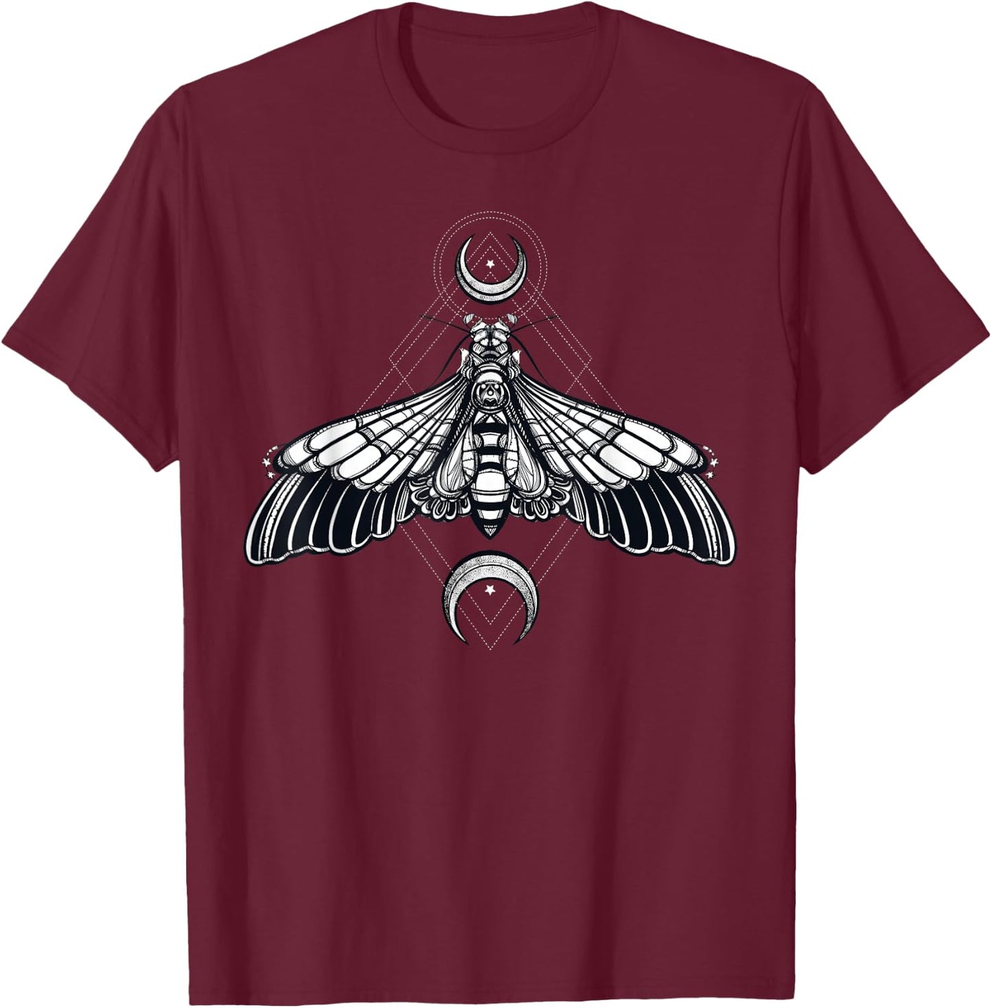 Butterfly Moth - Morbid Moon Occult Sacred Geometry T-Shirt - T-Shirt | Maroon
