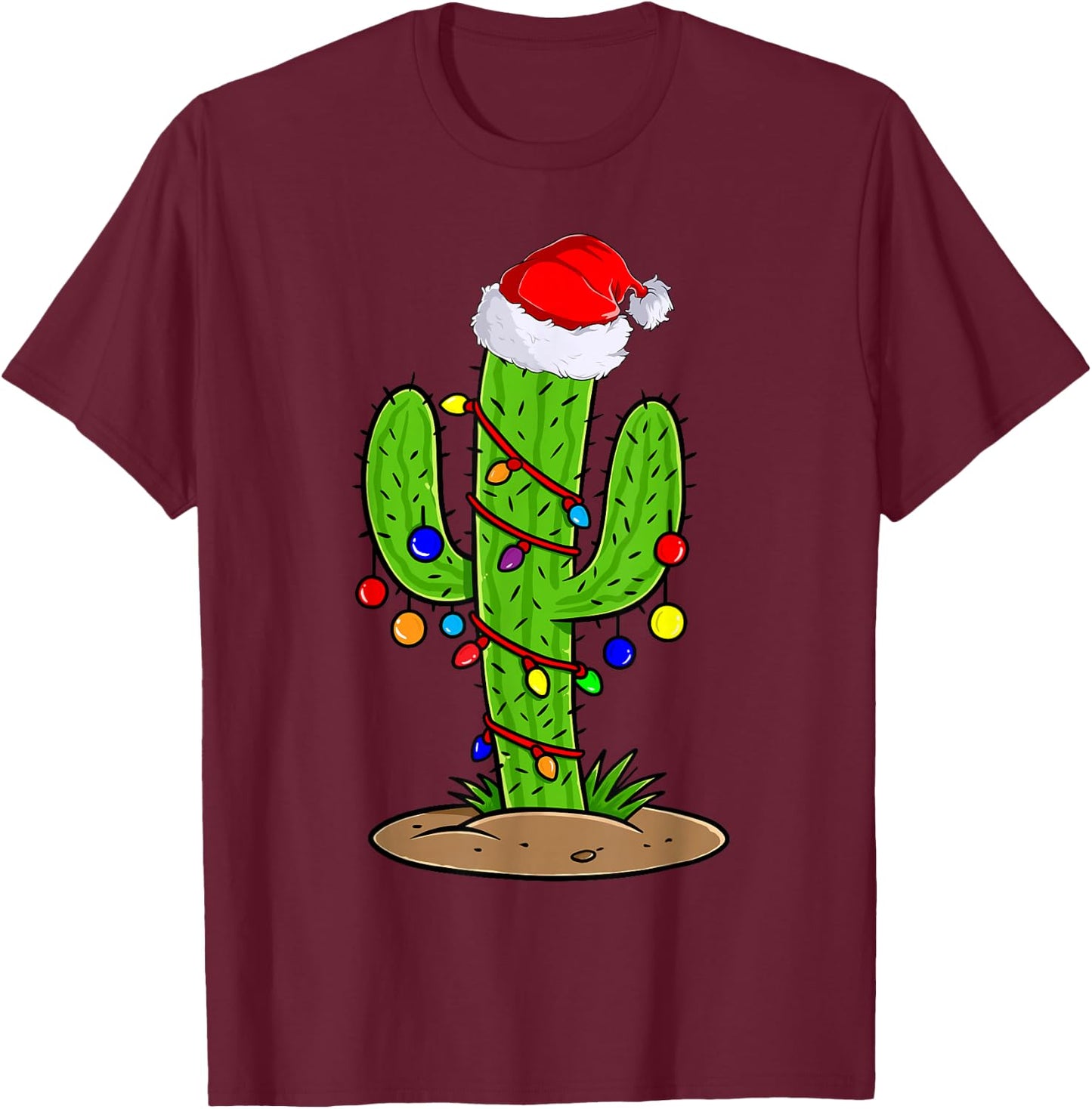 Cactus Christmas Lights Funny Christmas Gift T-Shirt - T-Shirt | Maroon