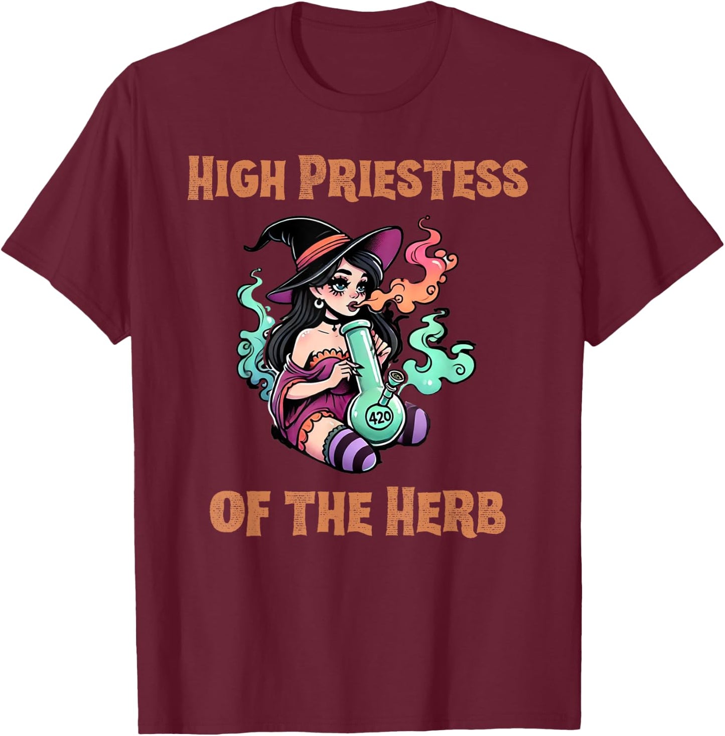 Halloween Witch Marijuana Cannabis Weed Funny 420 Humor Gift T-Shirt - T-Shirt | Maroon