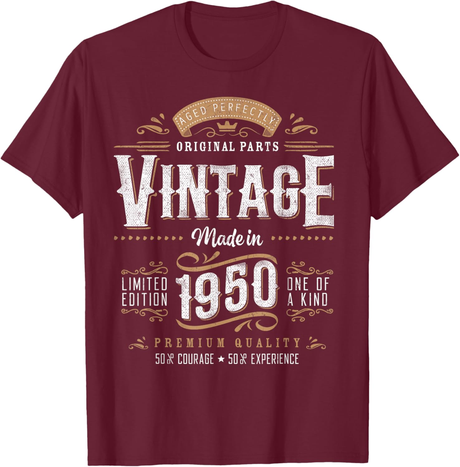 Vintage 1950 75th Birthday Gifts Women Men 75 Year Old T-Shirt - T-Shirt | Maroon