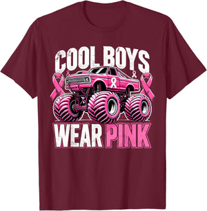 Monster Truck Breast Cancer Awareness Cool Boys Wear Pink T-Shirt - T-Shirt | Maroon