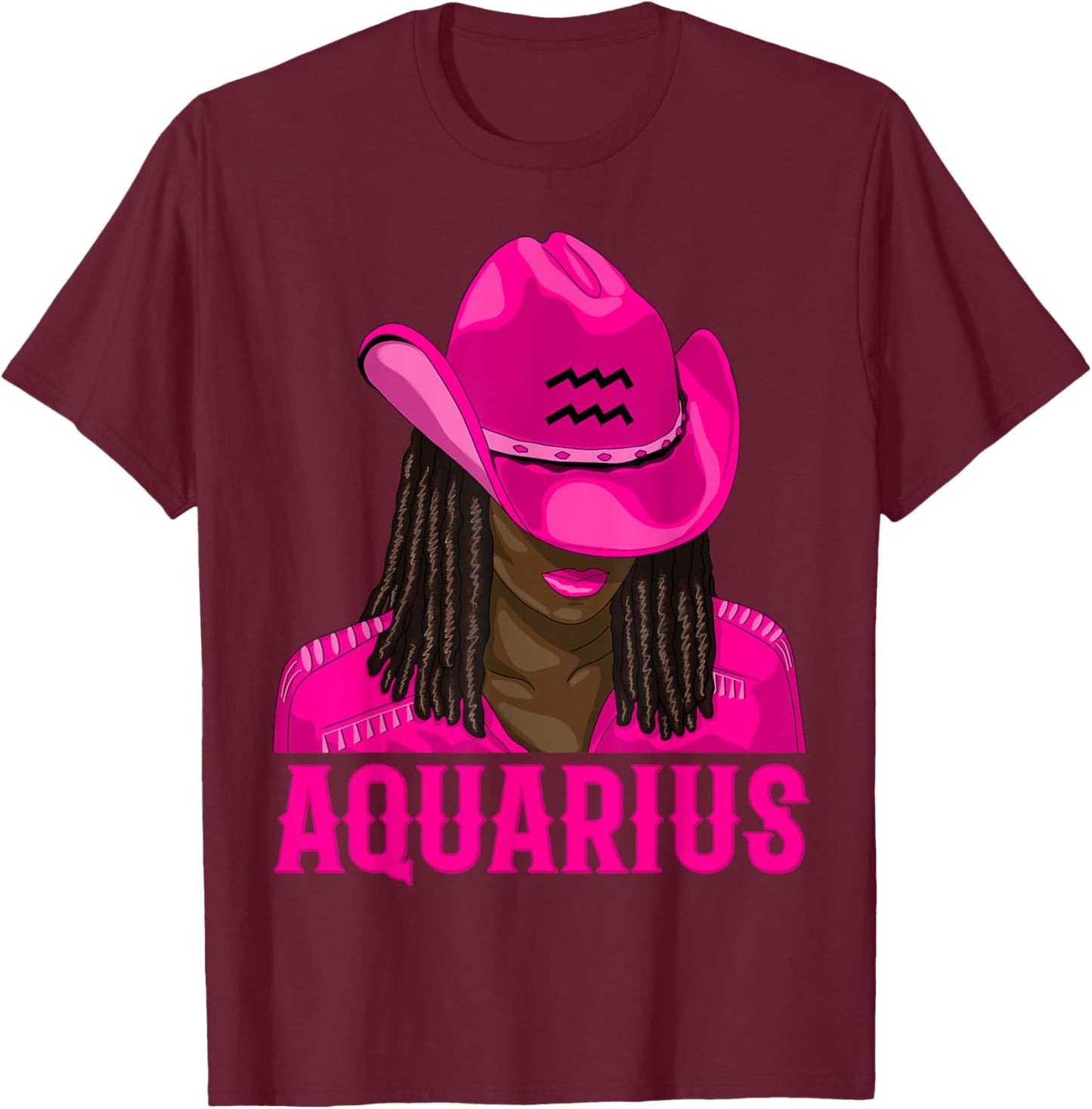 Aquarius Western Cowgirl African American Black Women T-Shirt - T-Shirt | Maroon