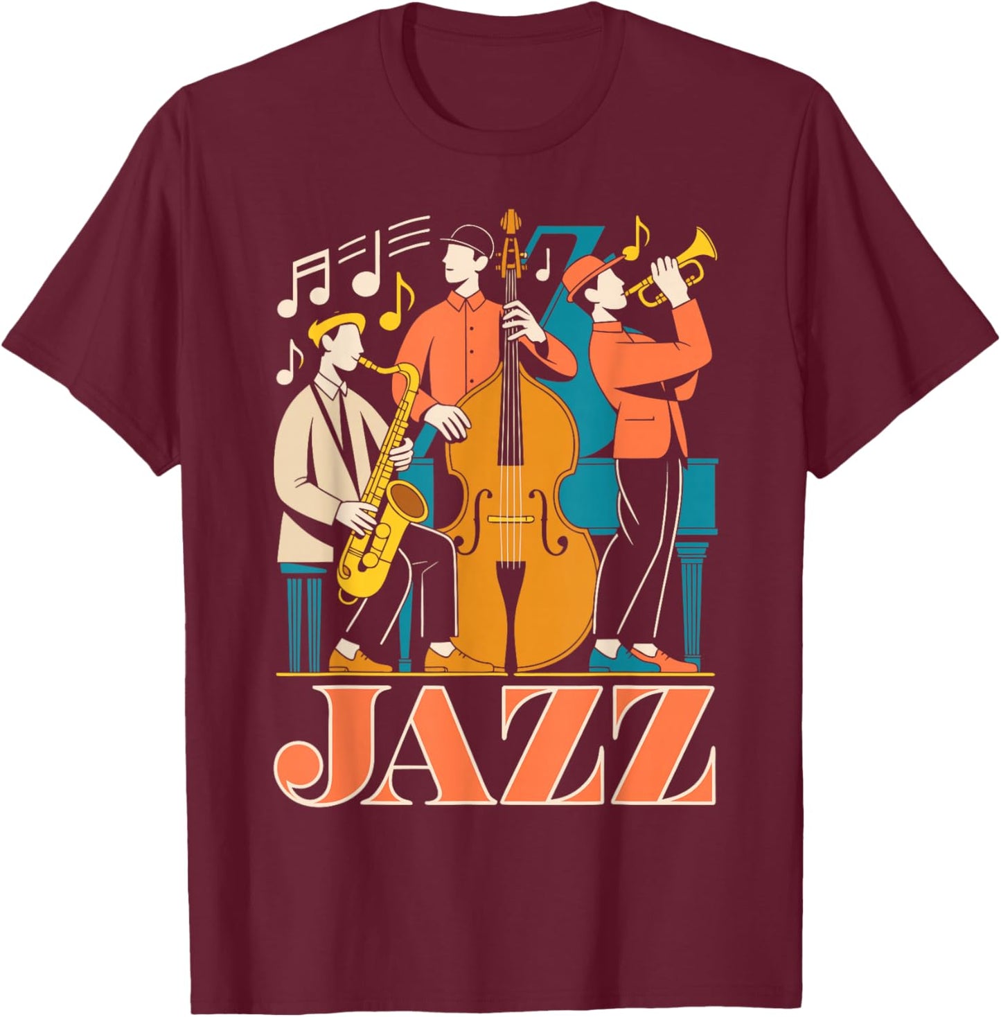 Jazz Trio Musician Play Jazz T-Shirt - T-Shirt | Maroon