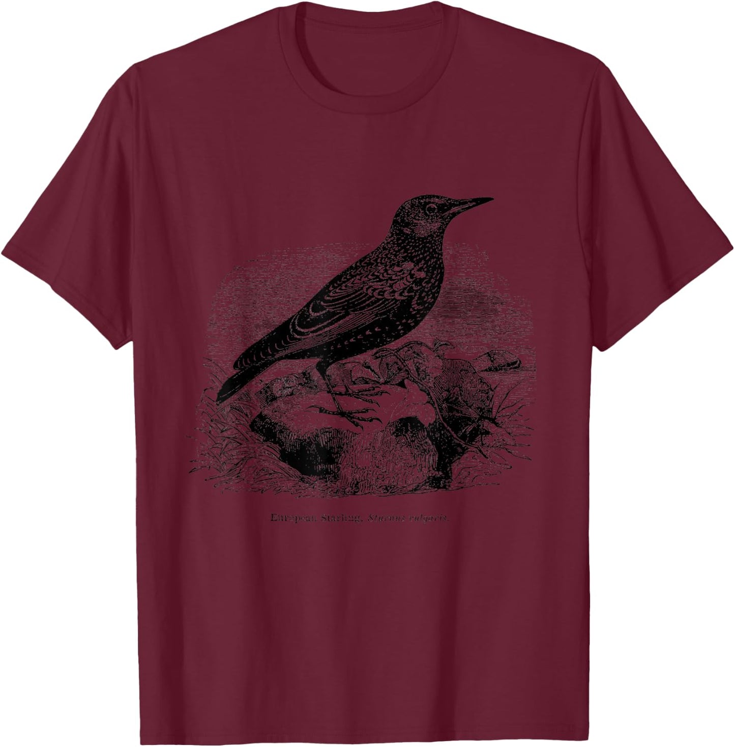 Common European Starling Vintage Bird Art T-Shirt - T-Shirt | Maroon