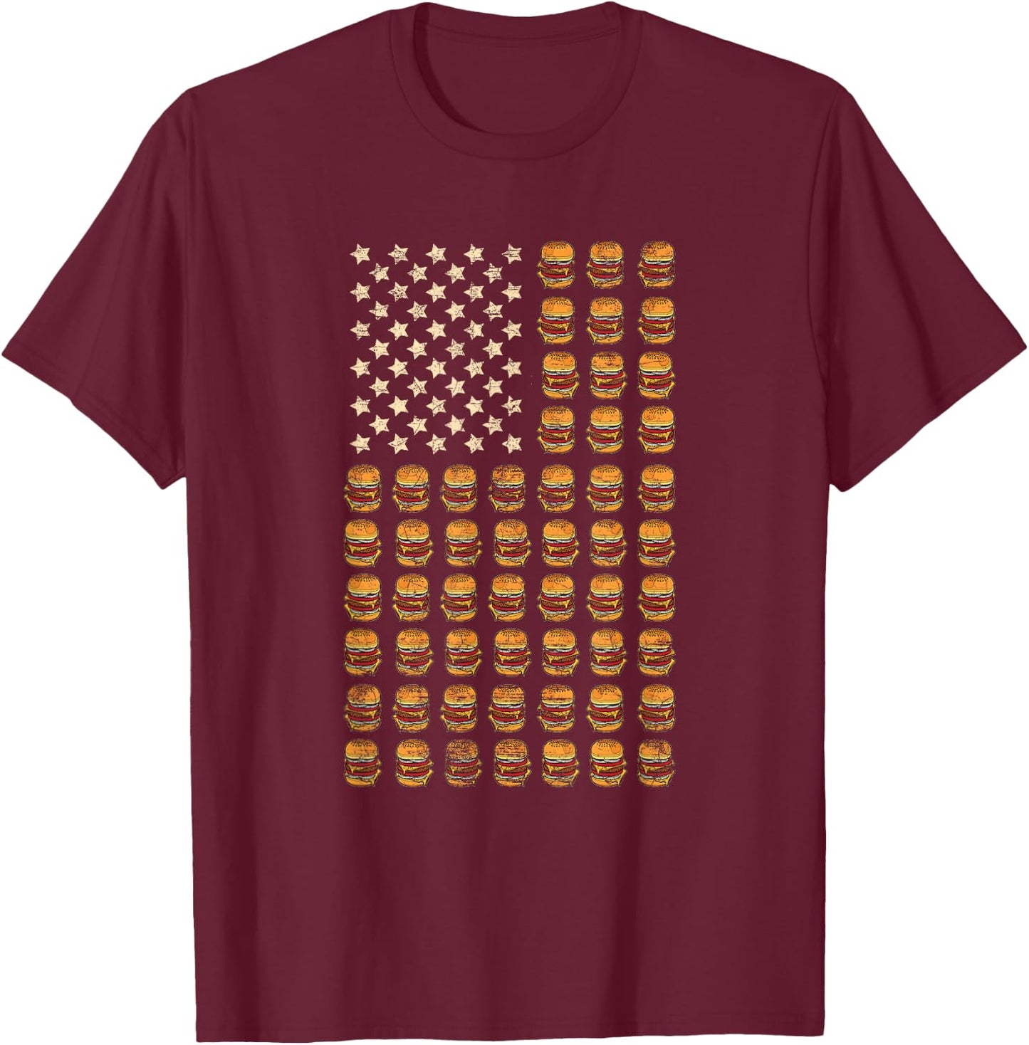 Cheeseburger Patriotic USA American Flag National Burger Day T-Shirt - T-Shirt | Maroon