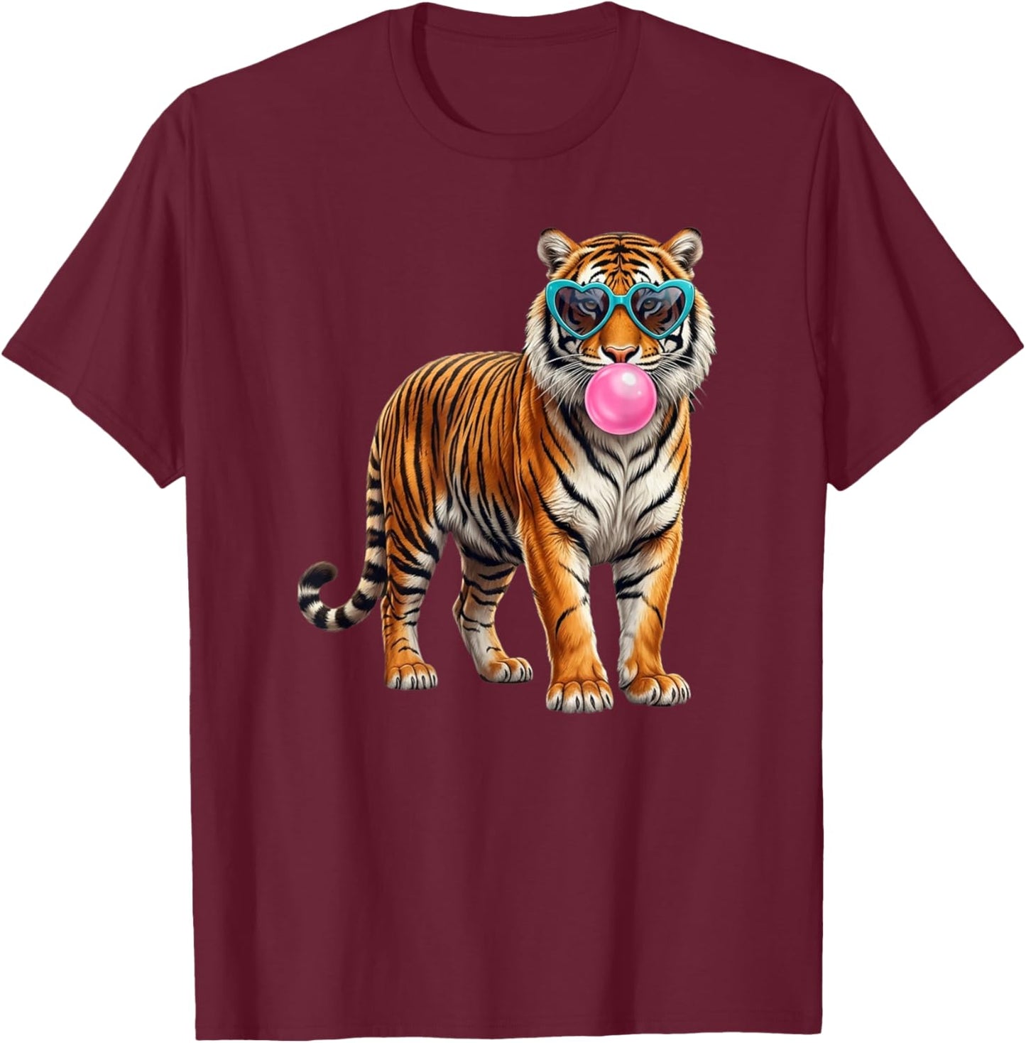 Preppy Animal Tiger Bubblegum T-Shirt - T-Shirt | Maroon