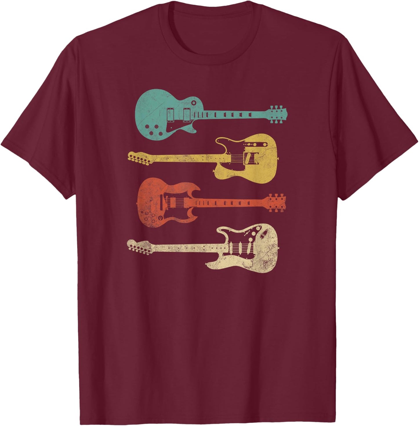 Vintage Music Apparel for Guitarists & Rock Fans Retro Electric Guitars - -Adults, Black, Small T-Shirt - T-Shirt | Maroon
