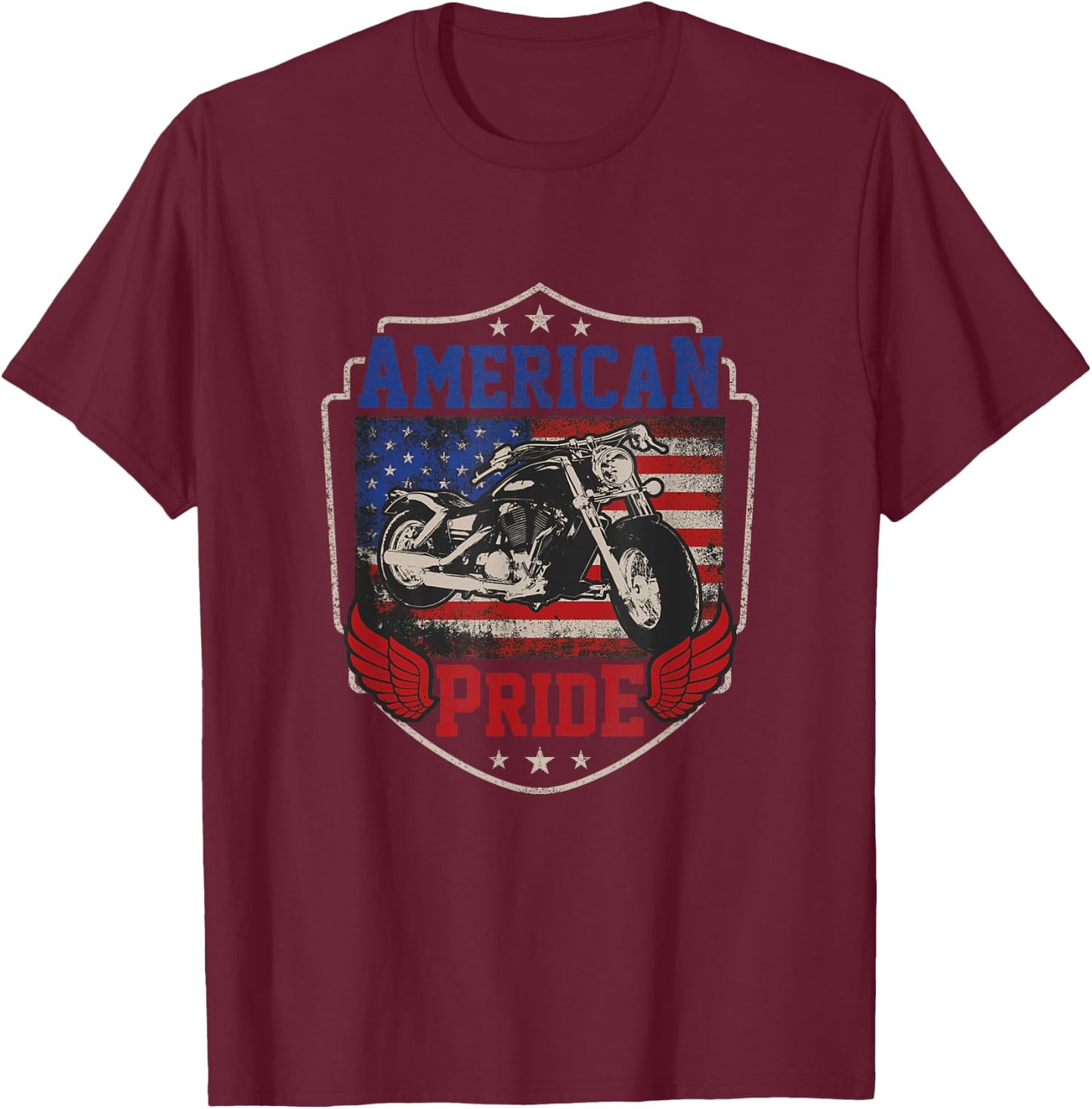 American Motorcycle Pride Vintage Proud biker 4th of July Women Kids Men T-Shirt - T-Shirt | Maroon
