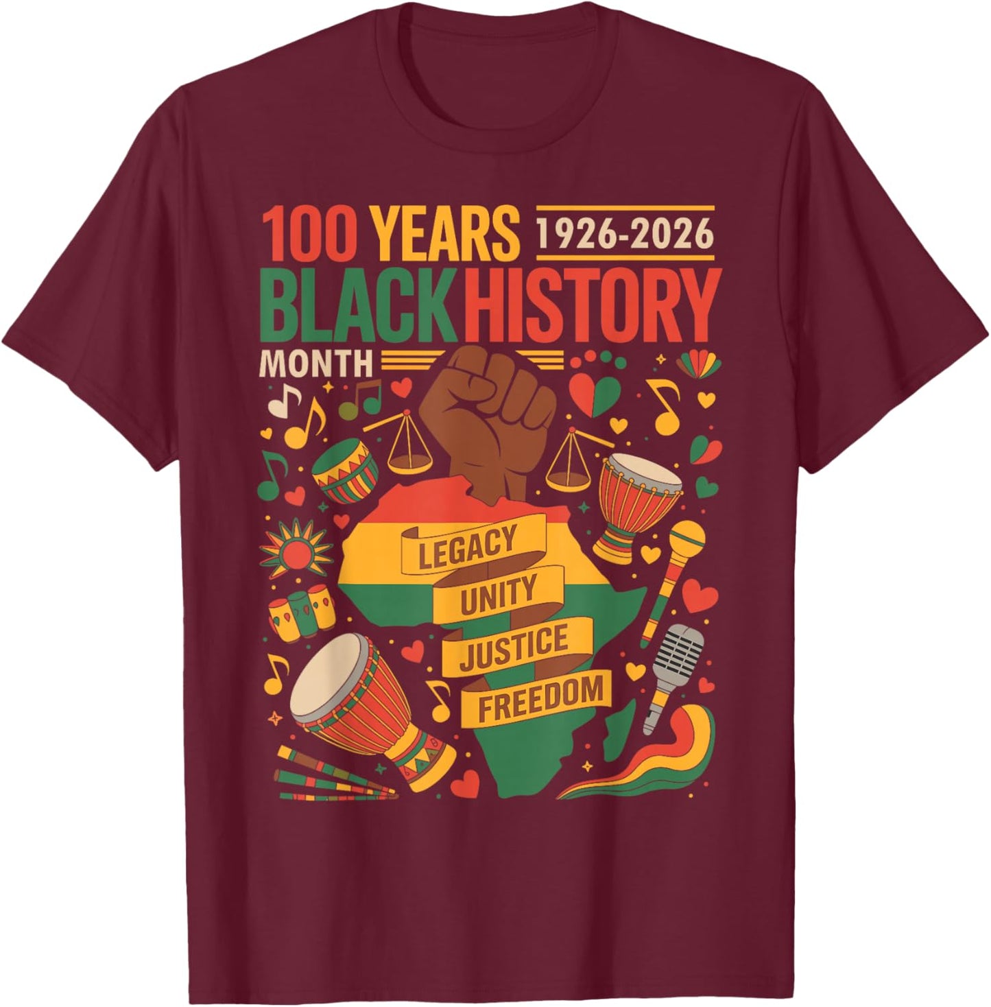 100 Years Black History Centennial Black History Month T-Shirt - T-Shirt | Maroon