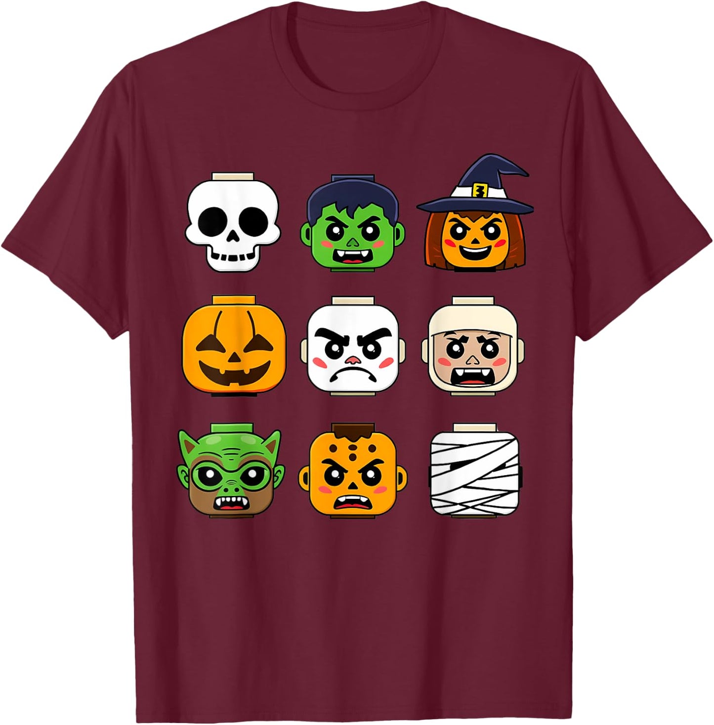 Halloween Building Brick Head Pumpkin Ghost Zombie Boys T-Shirt - T-Shirt | Maroon