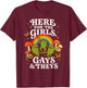 Here for The Girls Gays and Theys Vintage LGBTQ Ally T-Shirt - T-Shirt | Maroon