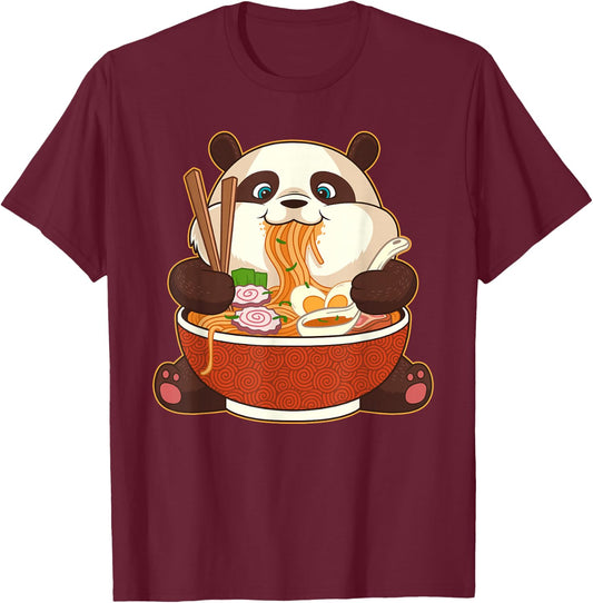Kawaii Cute Anime Panda Otaku Japanese Ramen Noodle T-Shirt - T-Shirt | Maroon