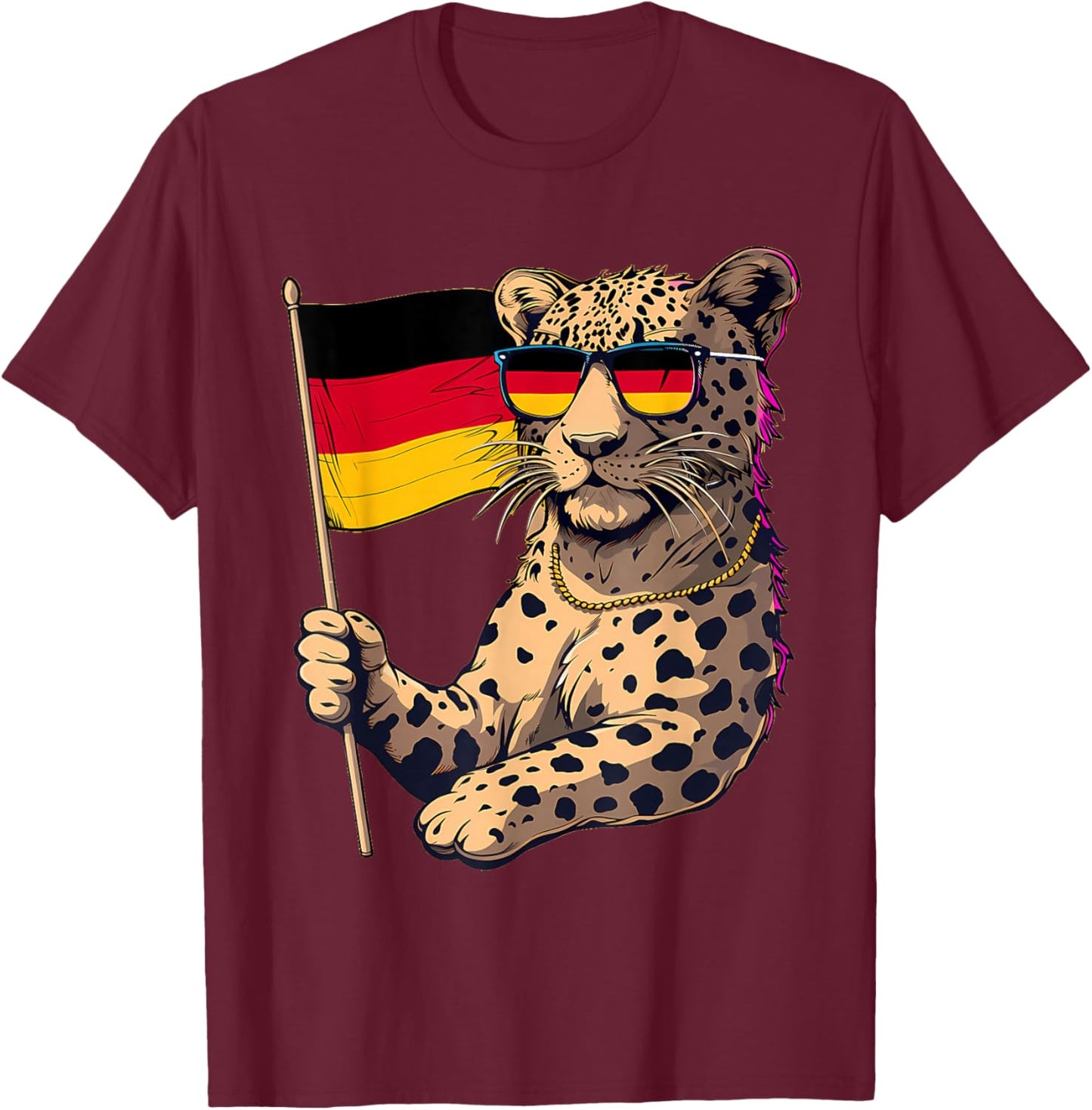 Deutschland Leopard German Pride Germany Flag T-Shirt - T-Shirt | Maroon