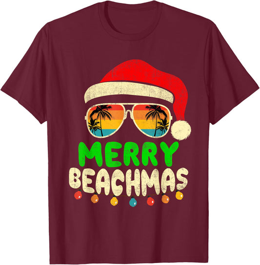Merry Beachmas Tropical Christmas Hawaii Smile Beach T-Shirt - T-Shirt | Maroon