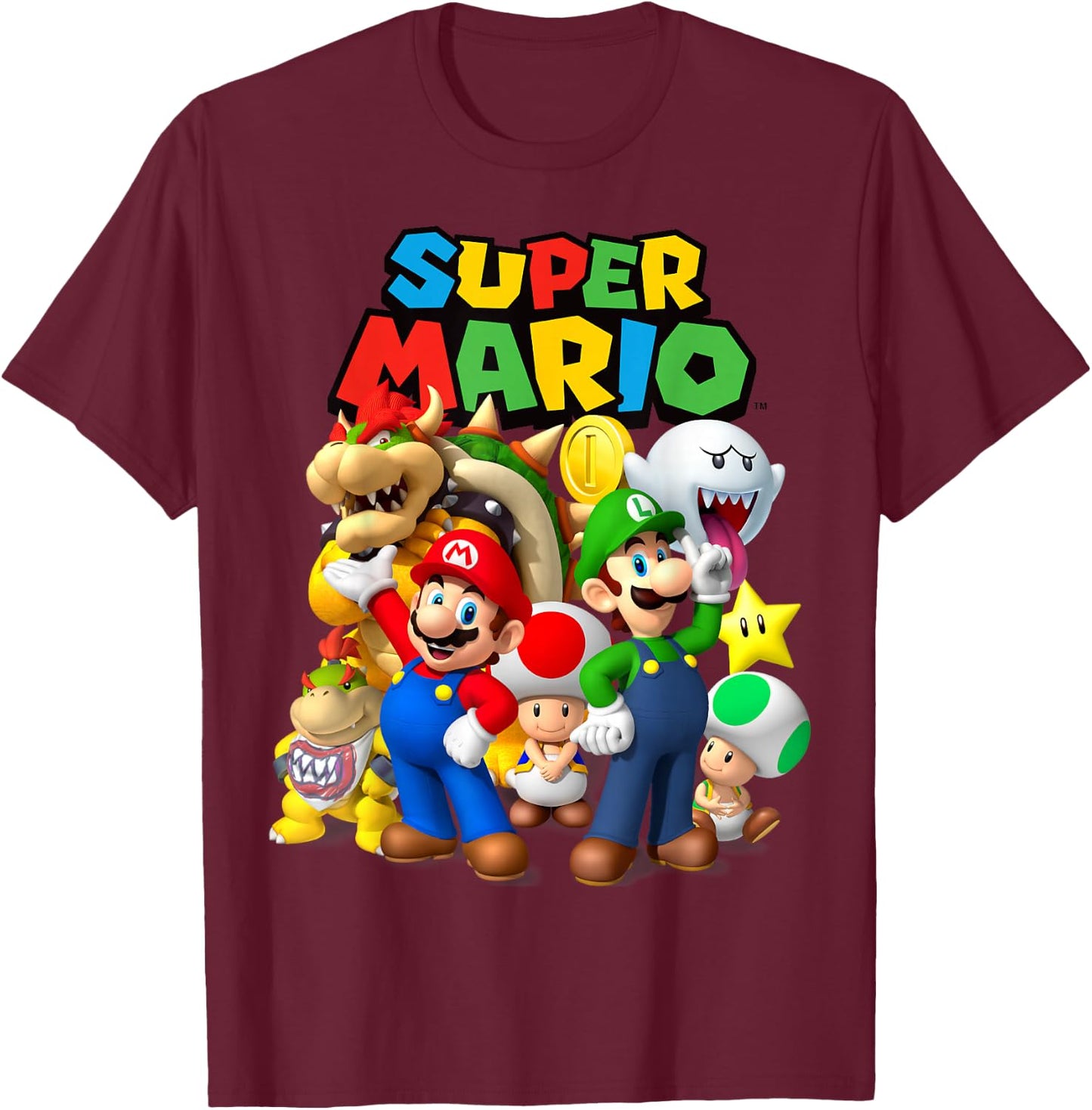 Super Mario Classic Group Shot T-Shirt - T-Shirt | Maroon