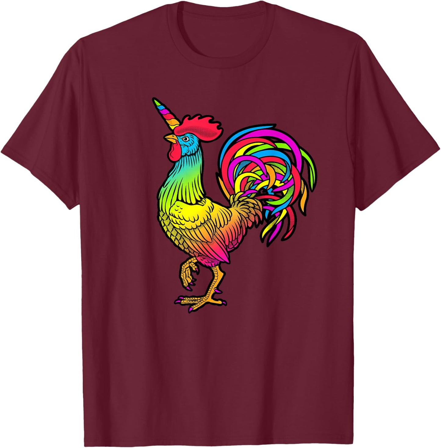 Chicken Unicorn Rainbow Rooster Graphic T-Shirt - T-Shirt | Maroon