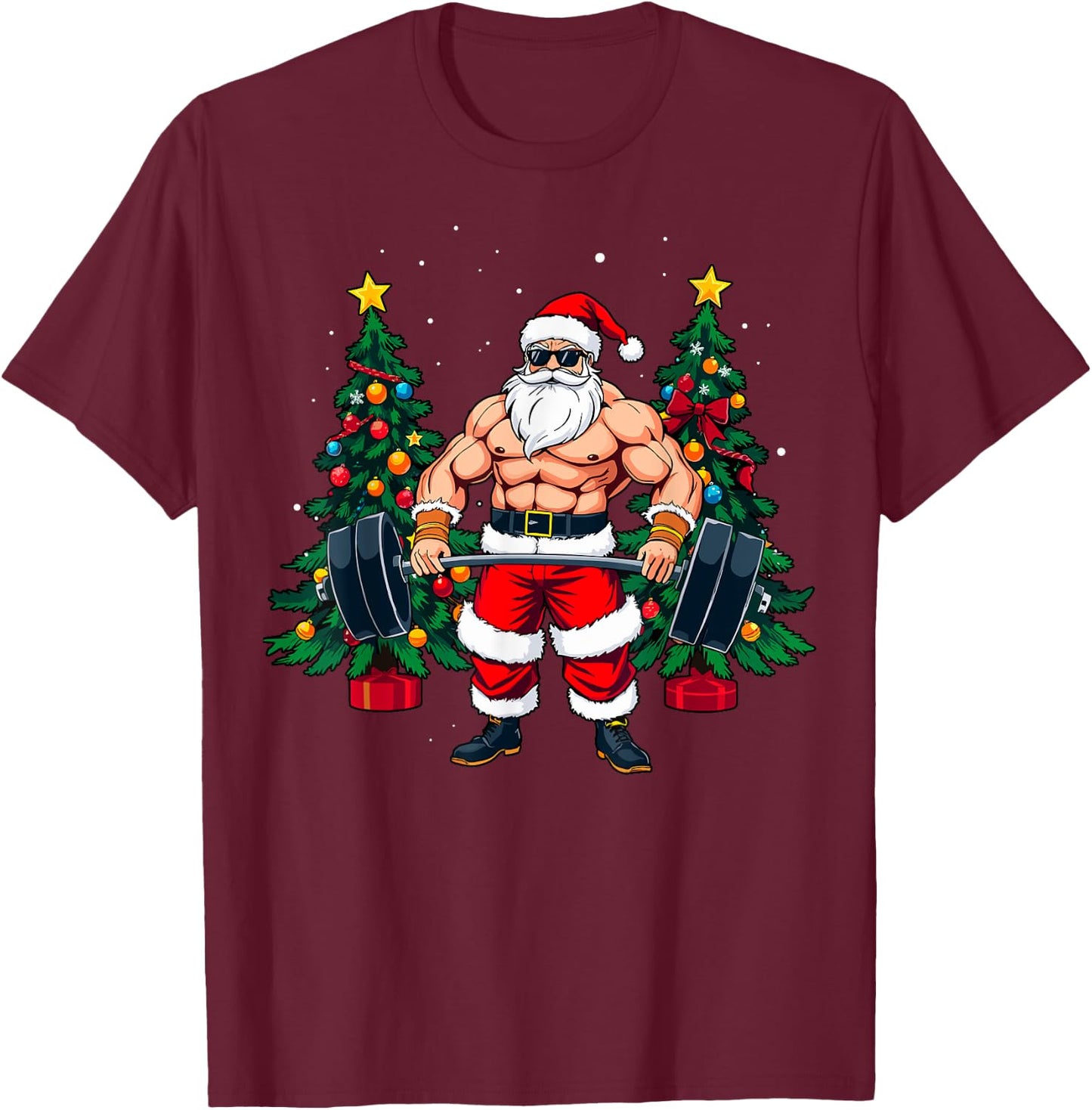 Muscle Santa Weightlifter Christmas Powerlifting Xmas Gym T-Shirt - T-Shirt | Maroon