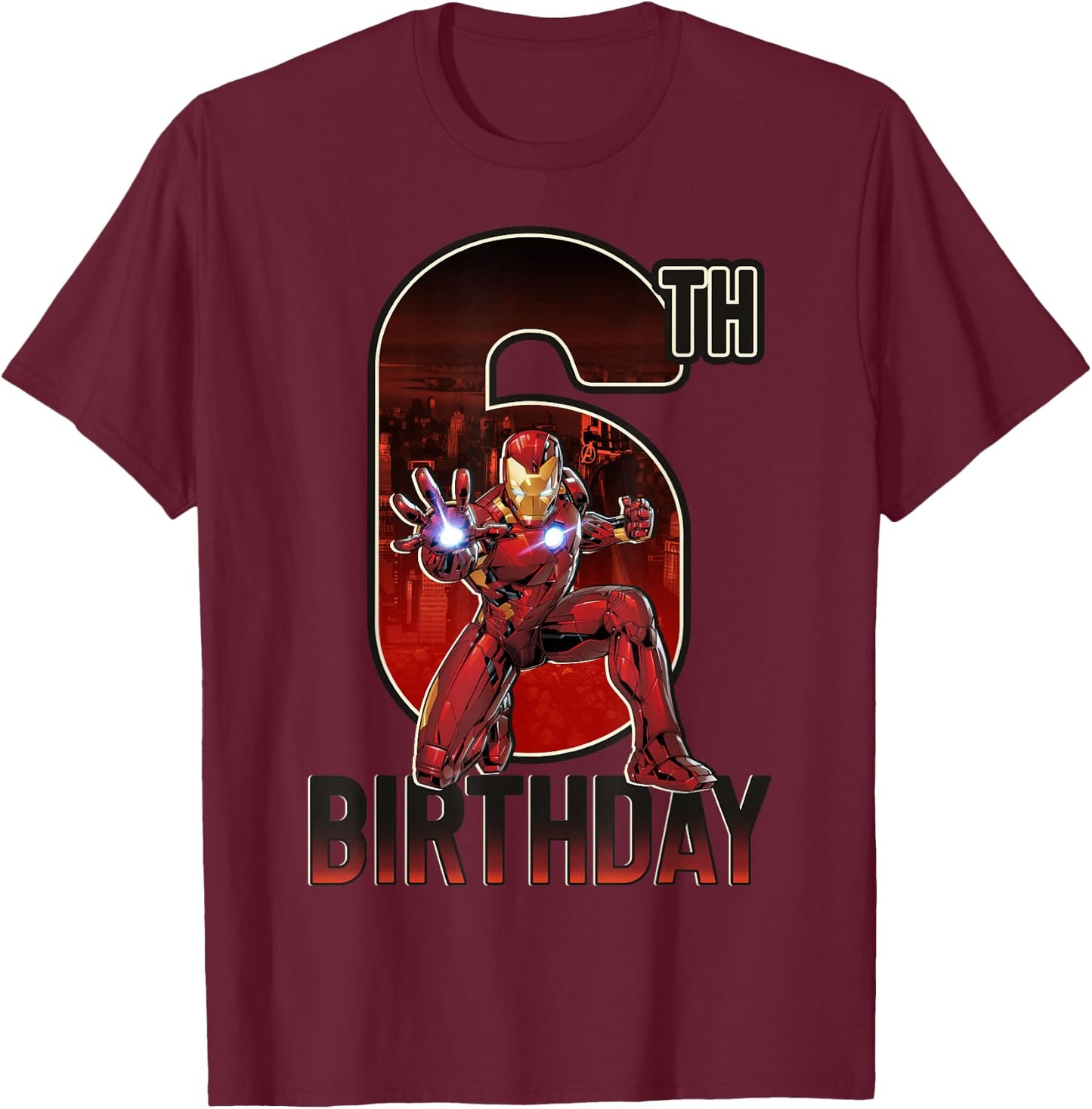 Marvel Iron Man 6th Birthday Action Pose Graphic T-Shirt - T-Shirt | Maroon