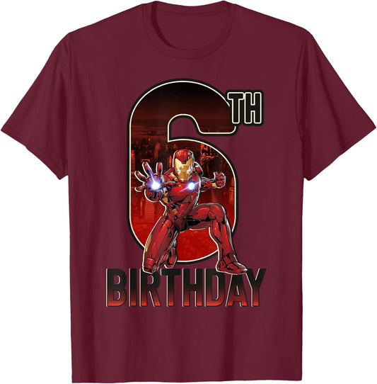 Marvel Iron Man 6th Birthday Action Pose Graphic T-Shirt - T-Shirt | Maroon