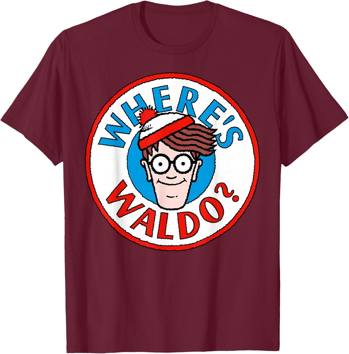 Where's Waldo Head Portrait Circle Logo T-Shirt - T-Shirt | Maroon