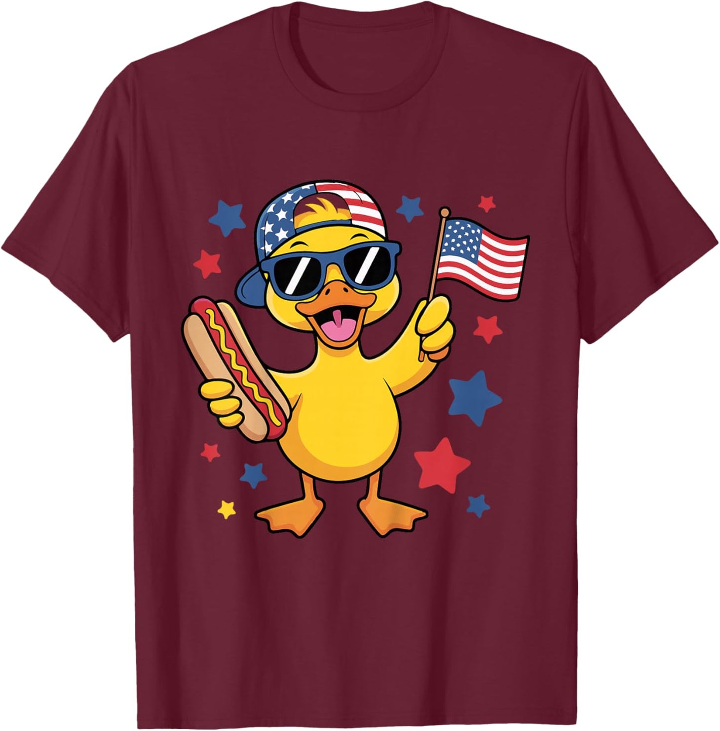 Funny Patriotic Duck USA Flag 4th of July Hotdog Kids Boys T-Shirt - T-Shirt | Maroon