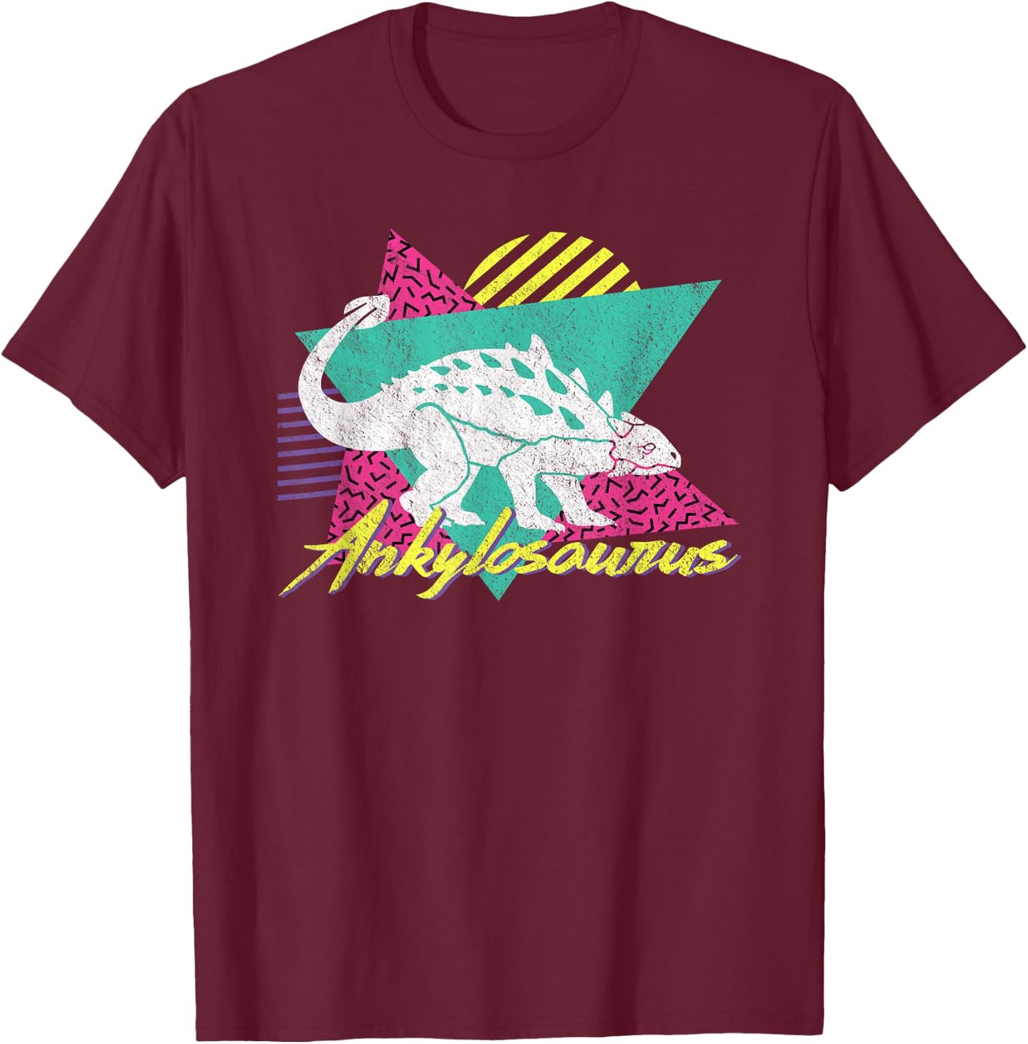 Vintage Retro 80s Or 90s Ankylosaurus Dinosaur T-Shirt - T-Shirt | Maroon