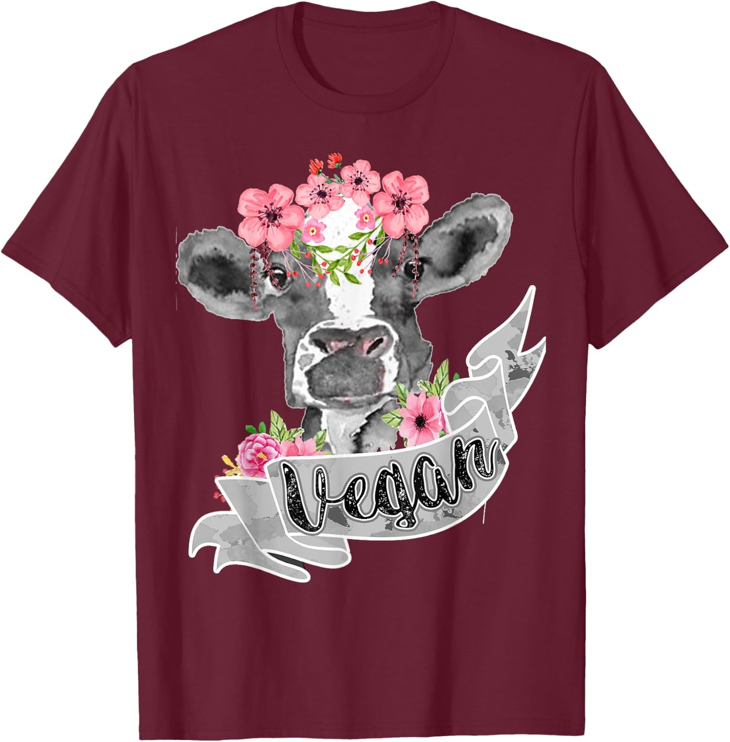 Vegetarian Humor Fashion Vegan Funny Cow With Flower Headband Gift T-Shirt - T-Shirt | Maroon