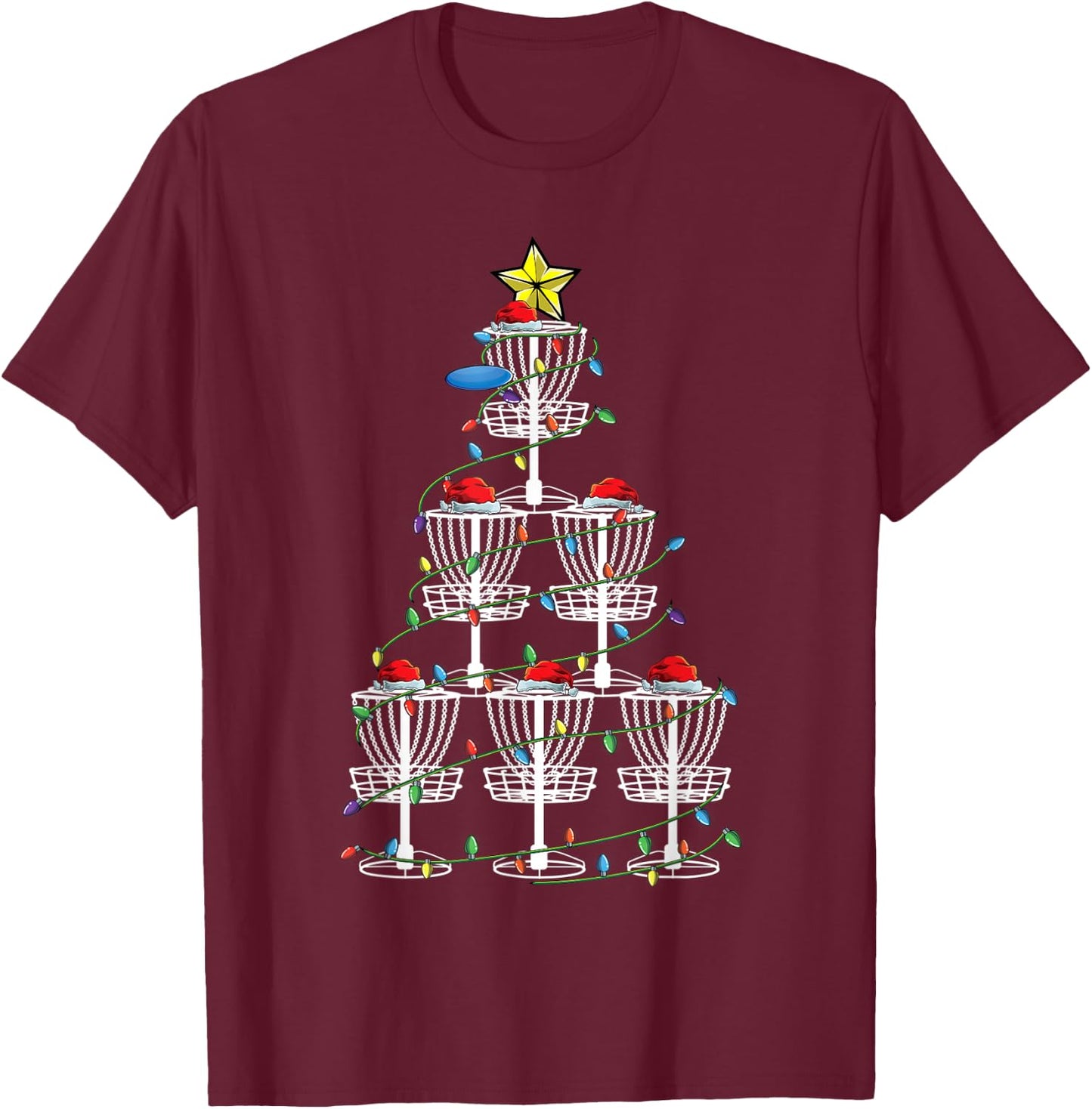 XMas Disc Golf Player Basket Christmas Tree Cute Frolf Gifts T-Shirt - T-Shirt | Maroon