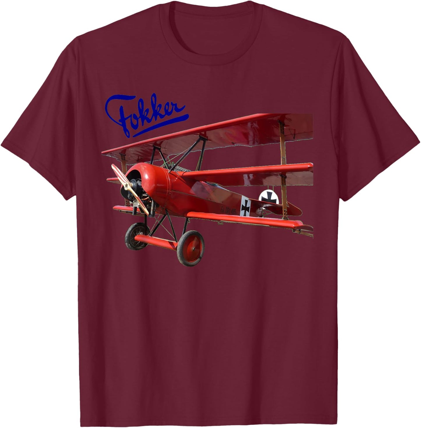 Vintage Aeroplane Fokker D3 Triplane Red Baron WW1 T-Shirt - T-Shirt | Maroon